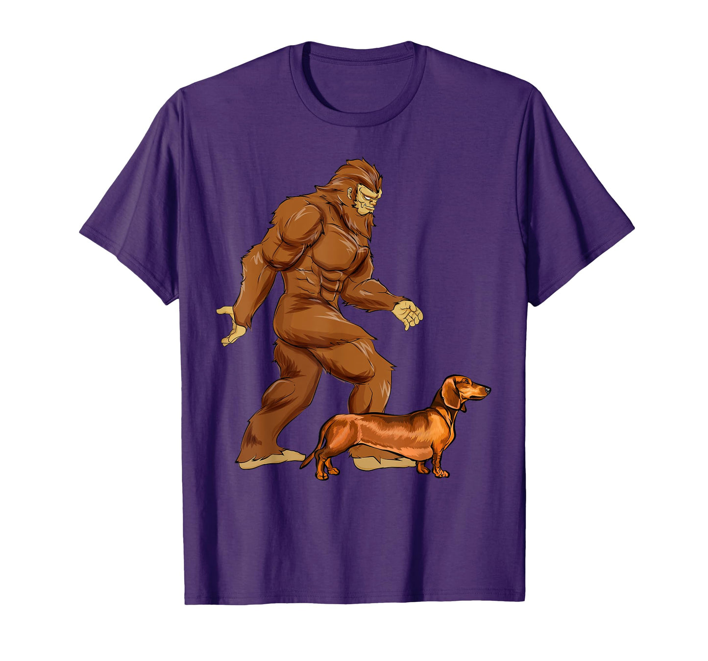 Funny Bigfoot Walking Brown Dachshund Sasquatch Dog Men Women Girls Kids T-Shirt