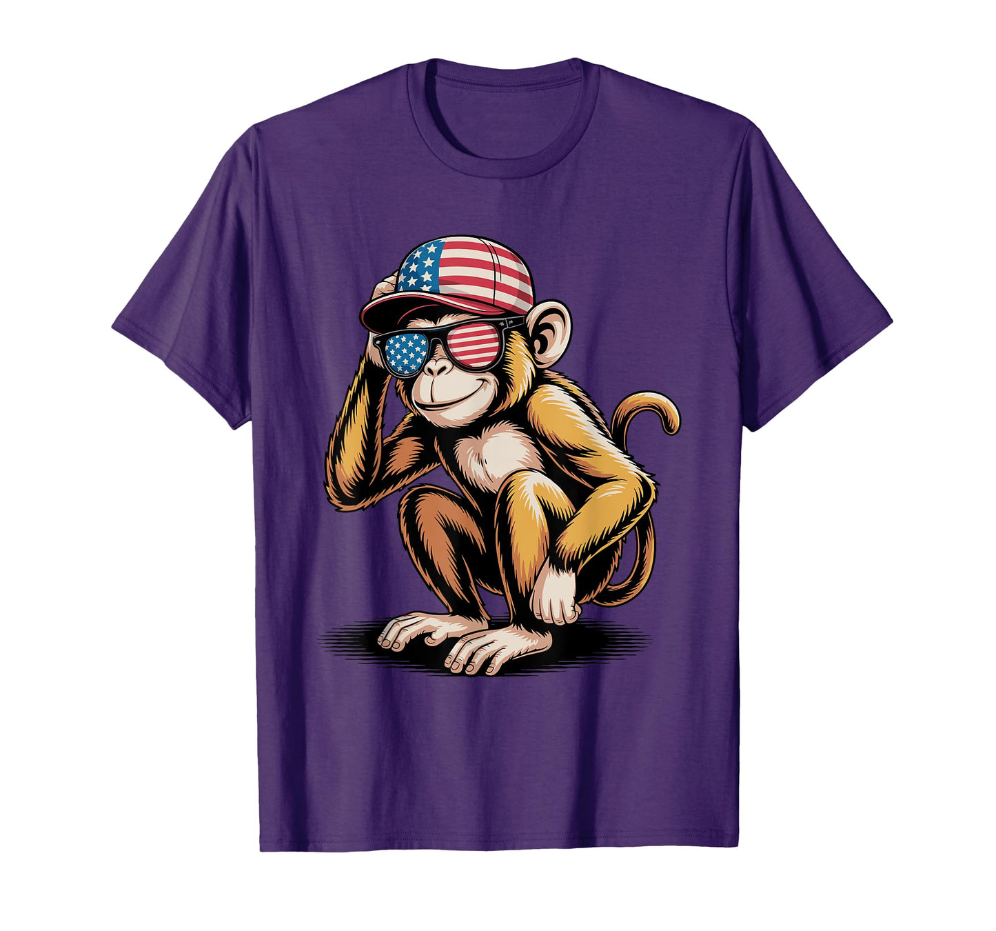 Funny Monkey USA Flag Sunglasses Independence 4th of July T-Shirt