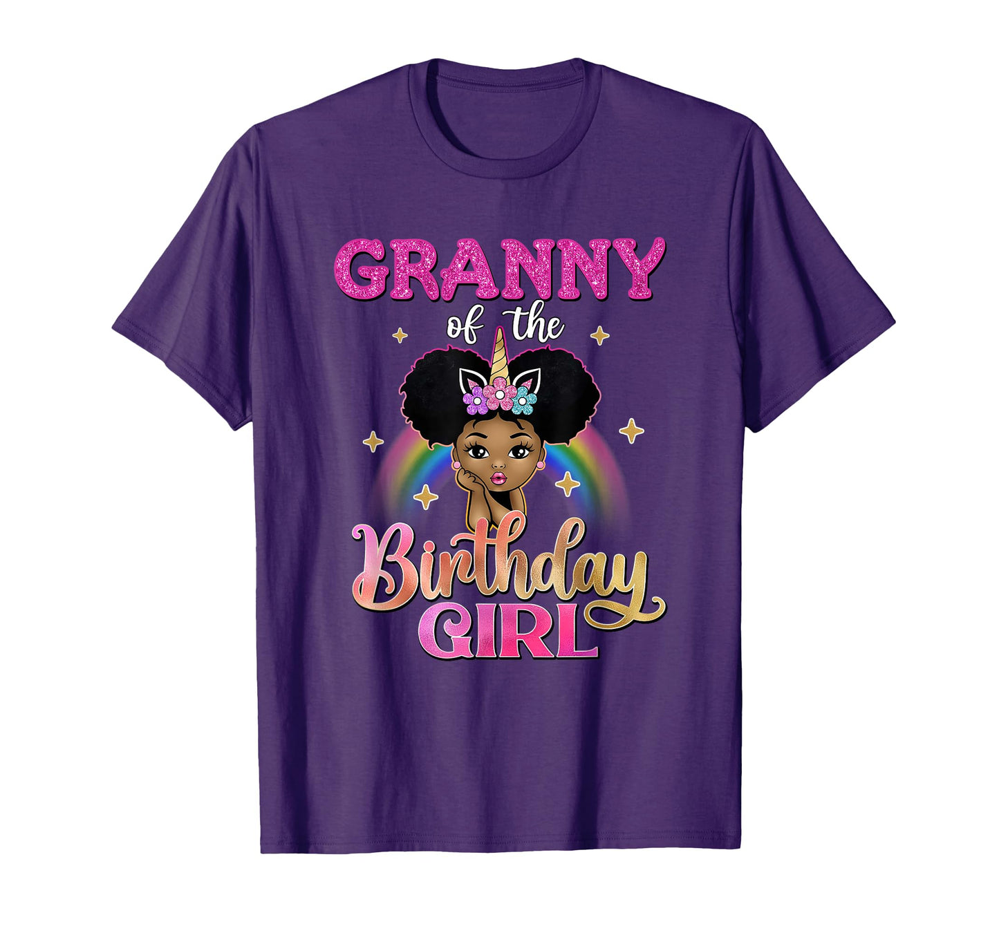 Granny of The Birthday Girl Princess Afro Melanin Unicorn T-Shirt