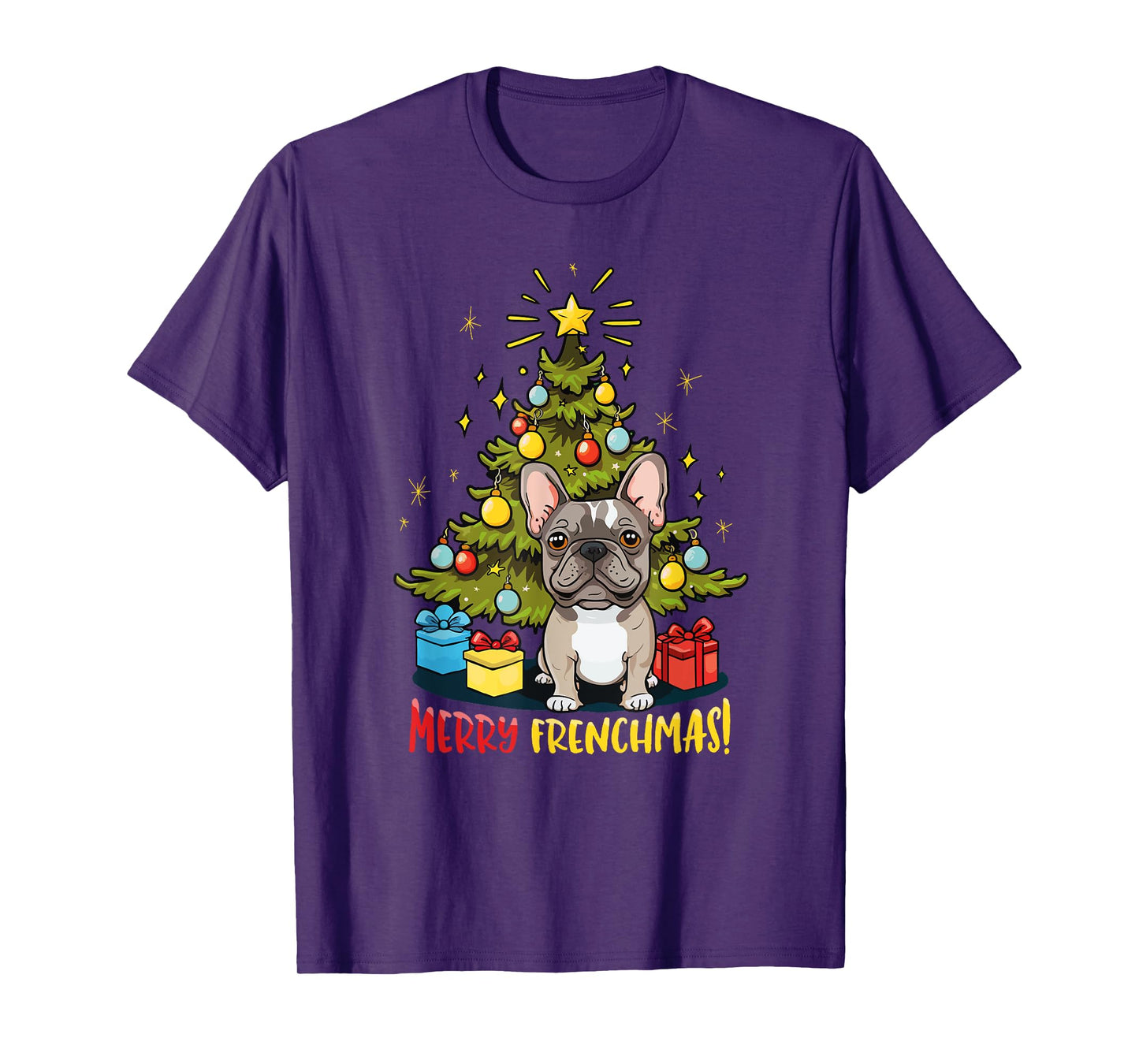 Funny French Bulldog With Christmas Tree T-Shirt for Men Women Kids