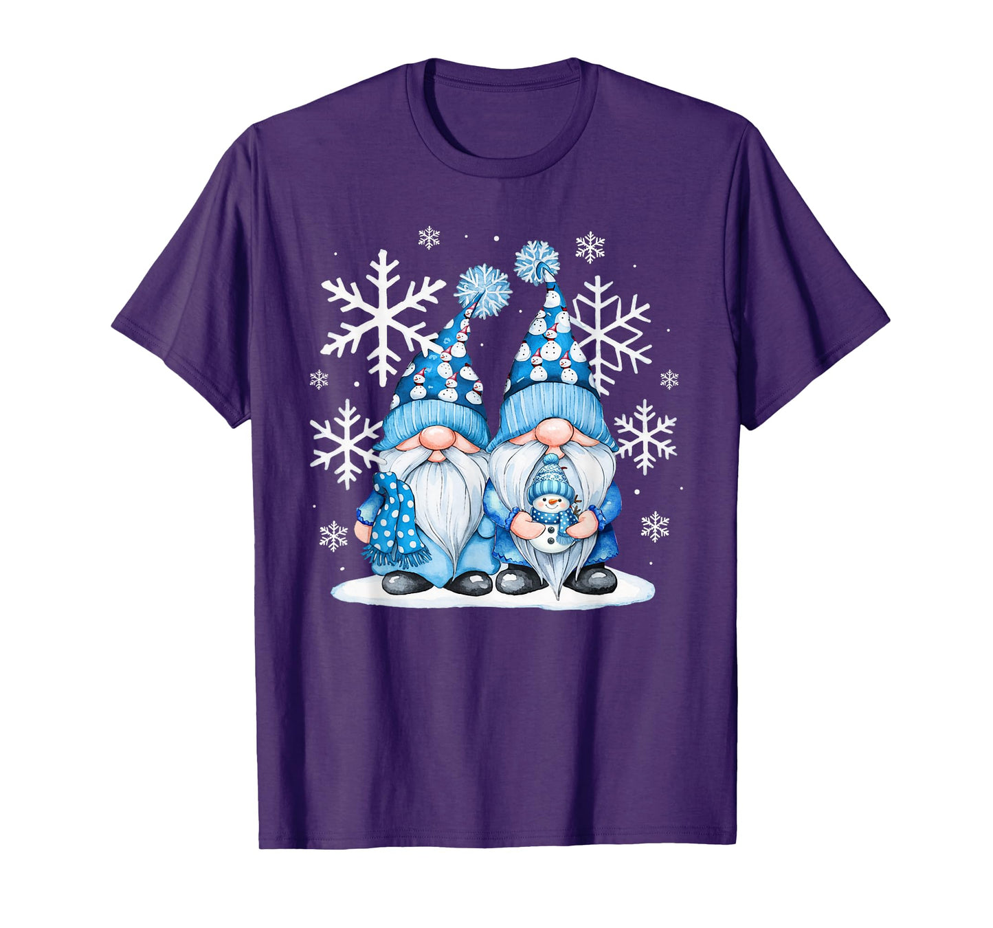 Funny Snowman Gnomies With Snowflakes Cute Gnome Christmas T-Shirt