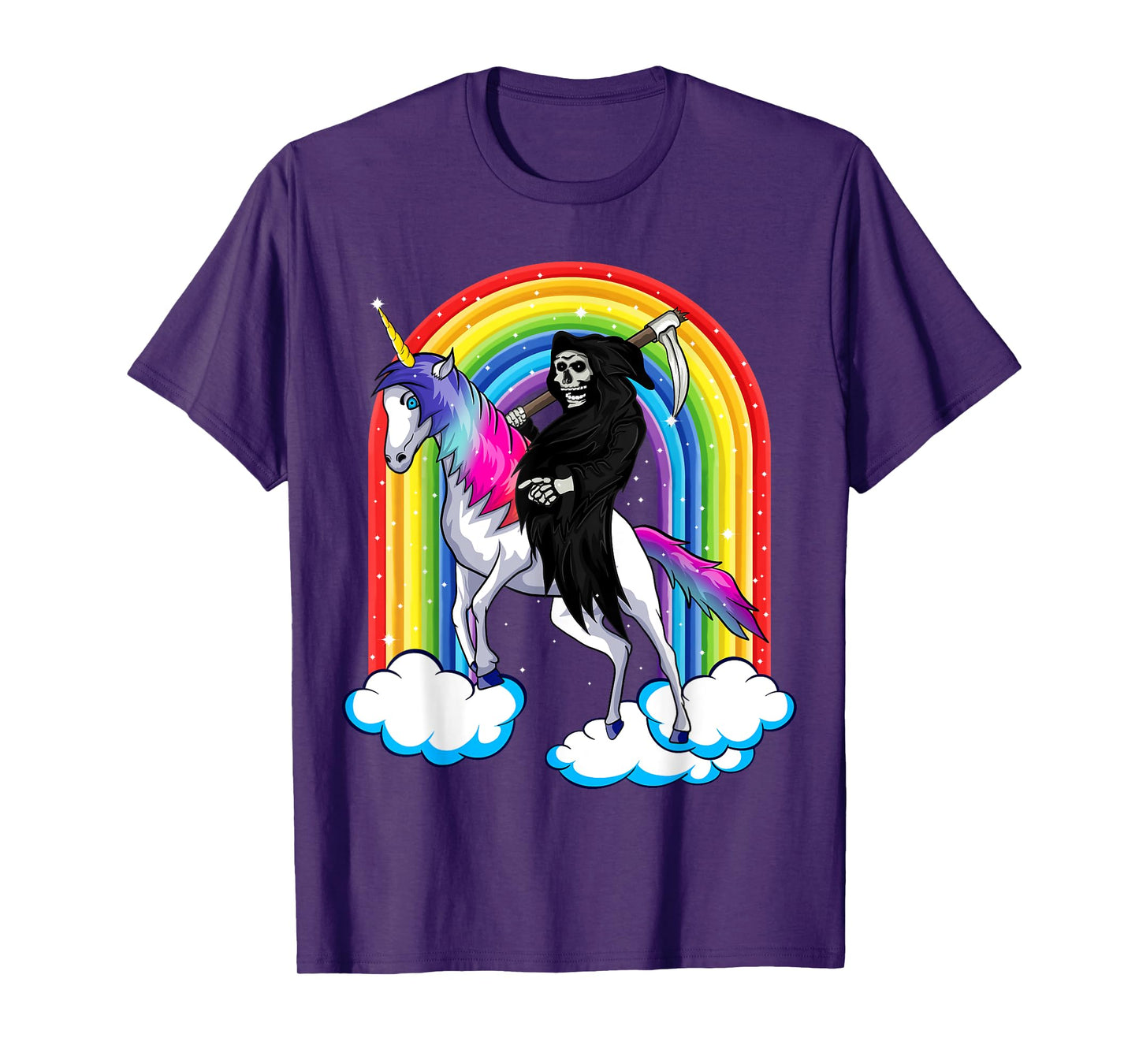 Grim Reaper Skull Riding An Unicorn, Death Unicorn Halloween T-Shirt