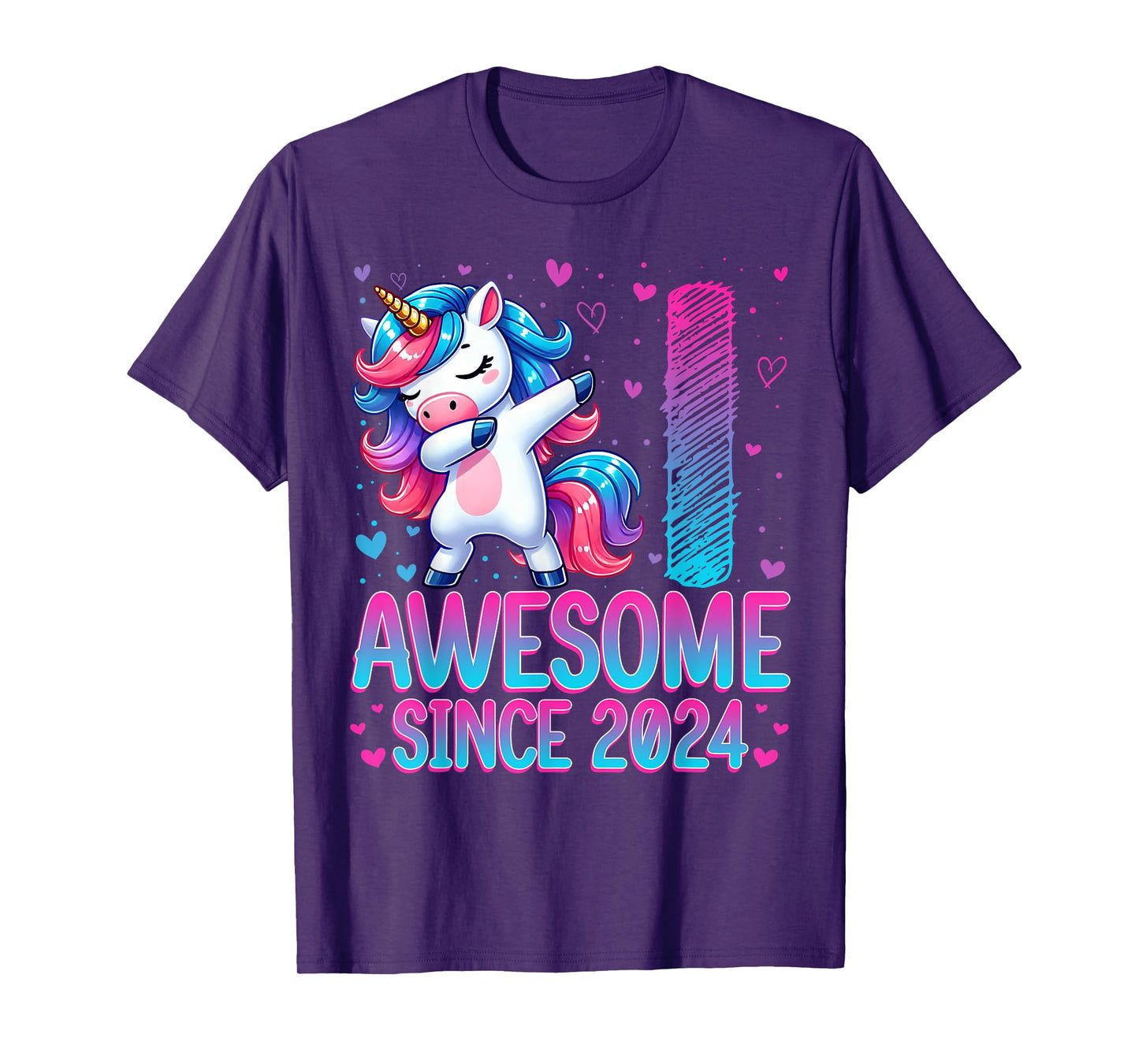 Awesome Since 2024 Unicorn 1st Birthday 1 Years Old Girl T-Shirt