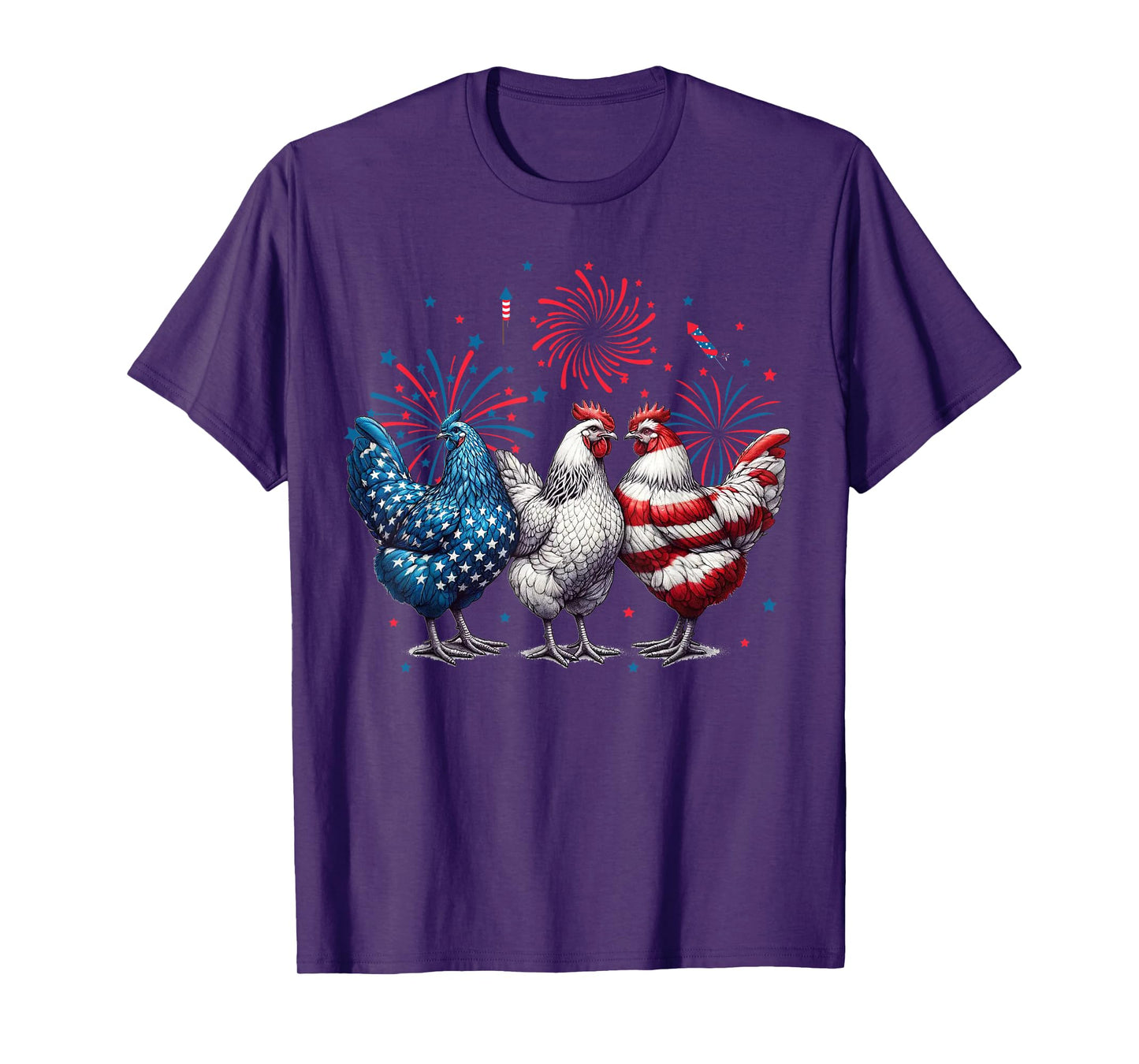 Chicken Red White Blue Patriotic Rooster 4th of July Men Boy T-Shirt