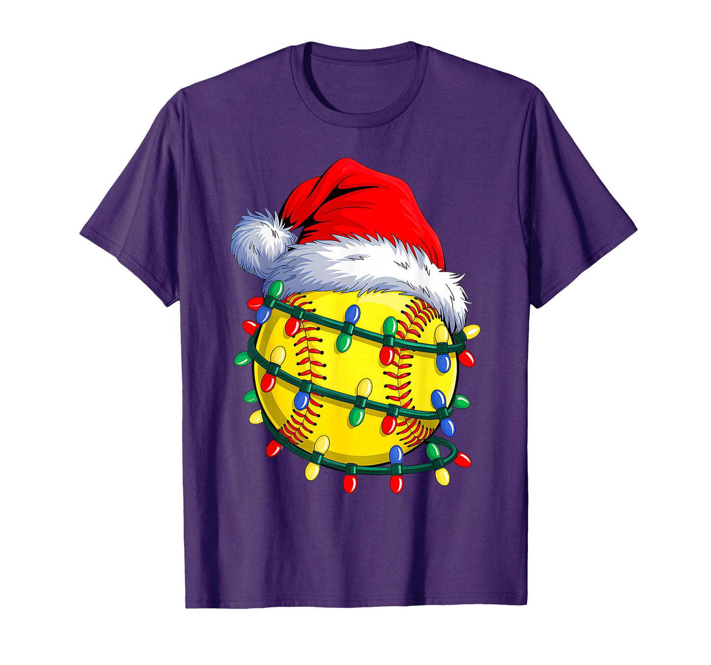 Softball Ball Santa Hat Christmas Softball Xmas Lights T-Shirt