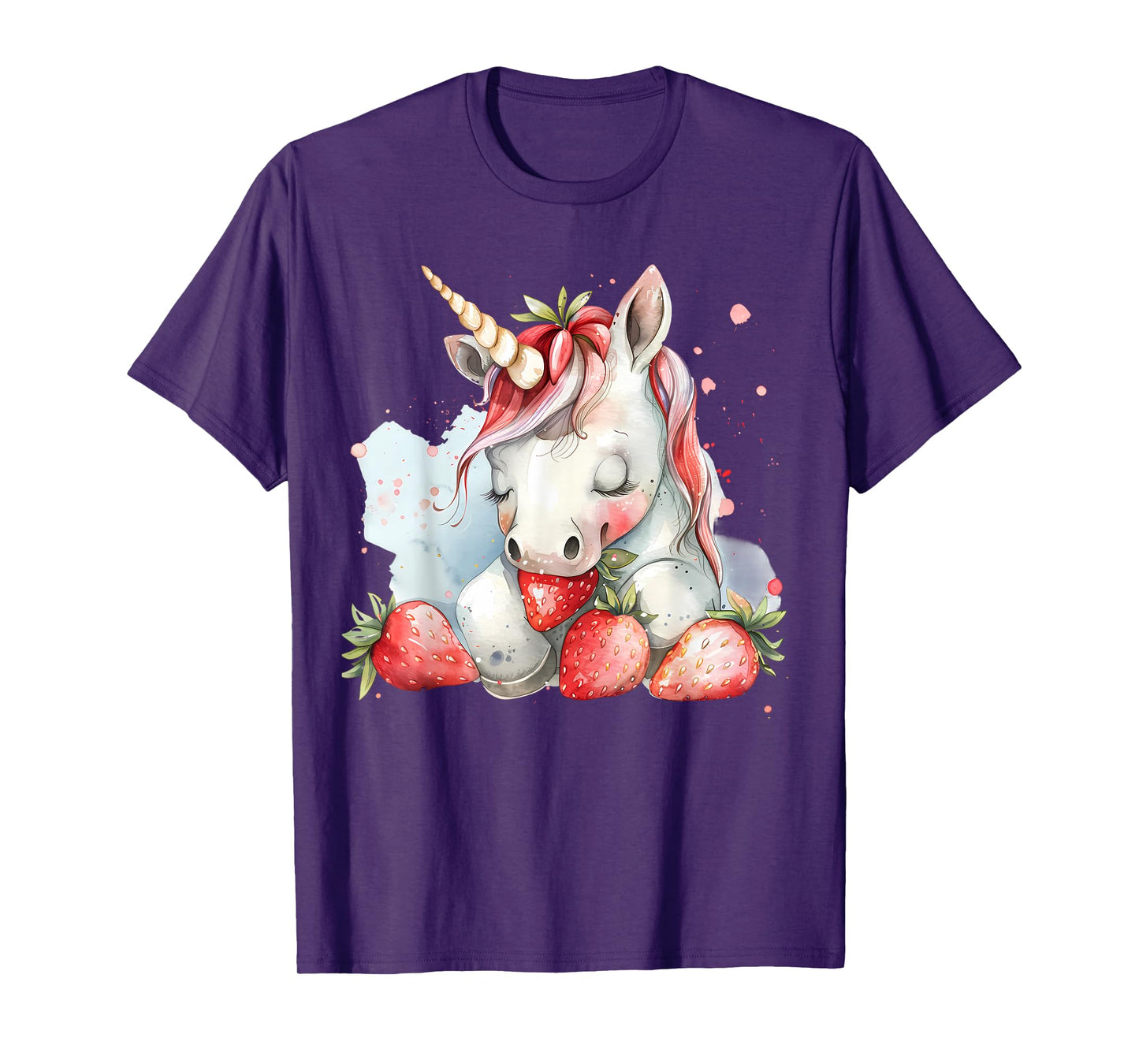 Strawberry Unicorn Cute Strawberries Drawing Watercolor T-Shirt
