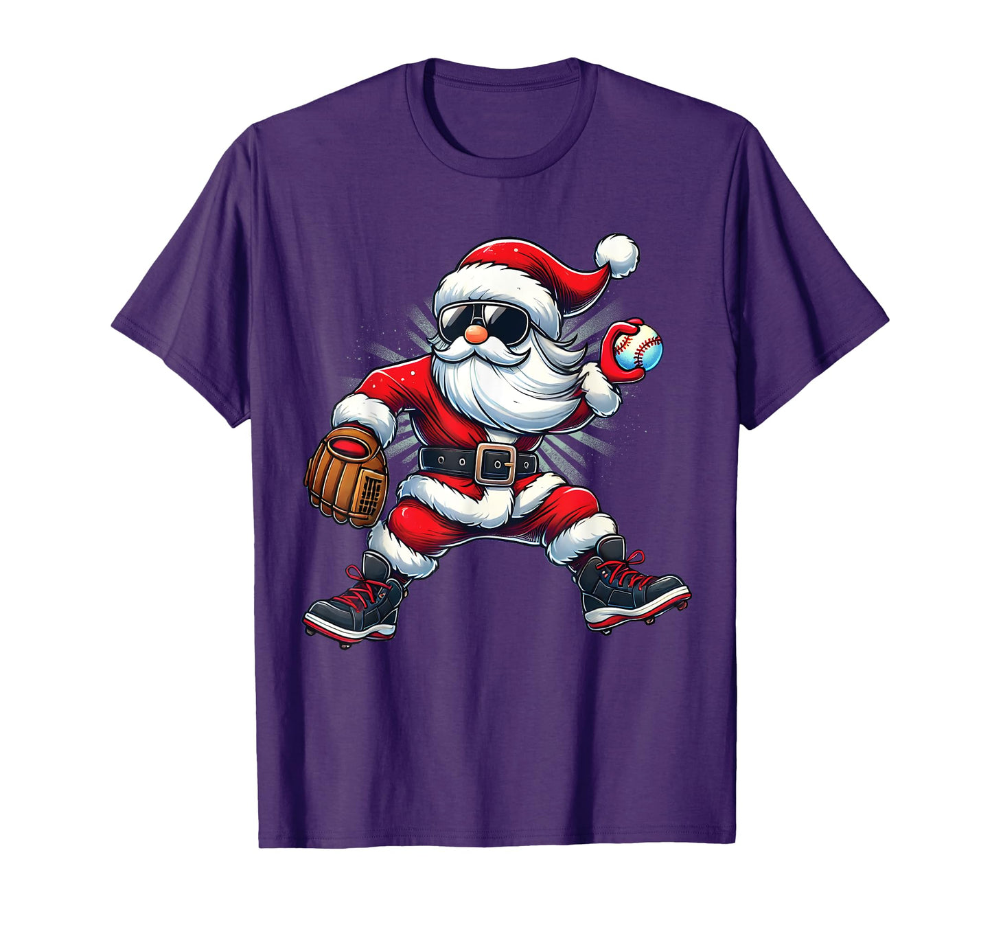Santa Playing Baseball as Pitcher Boys Kids Teens Christmas T-Shirt
