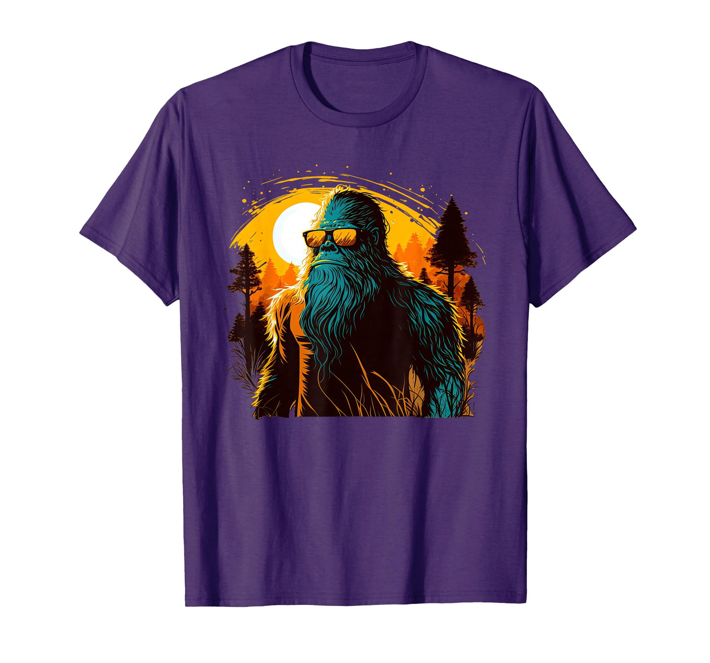 Cool Bigfoot Sasquatch Sunset Forest Retro Cryptid yeti T-Shirt