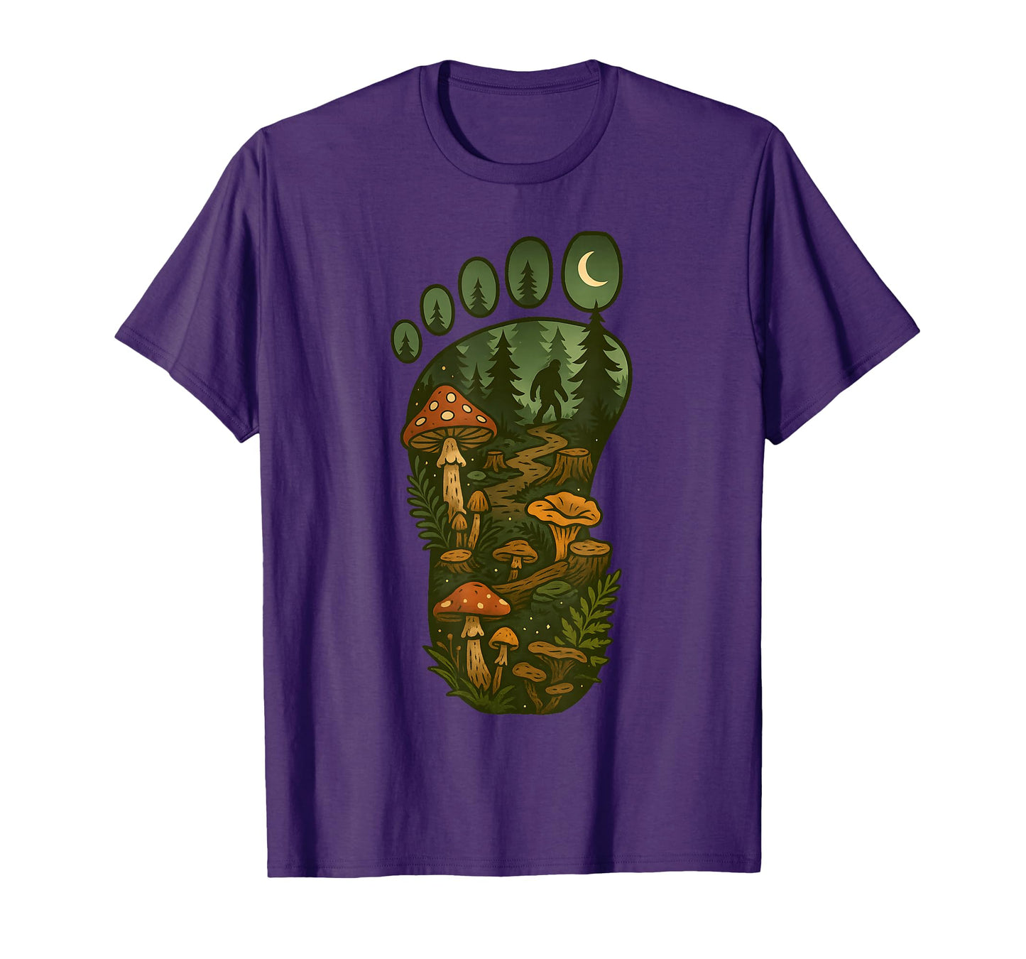 Bigfoot Foot Print Forest Nature Mushroom Sasquatch Cryptid T-Shirt