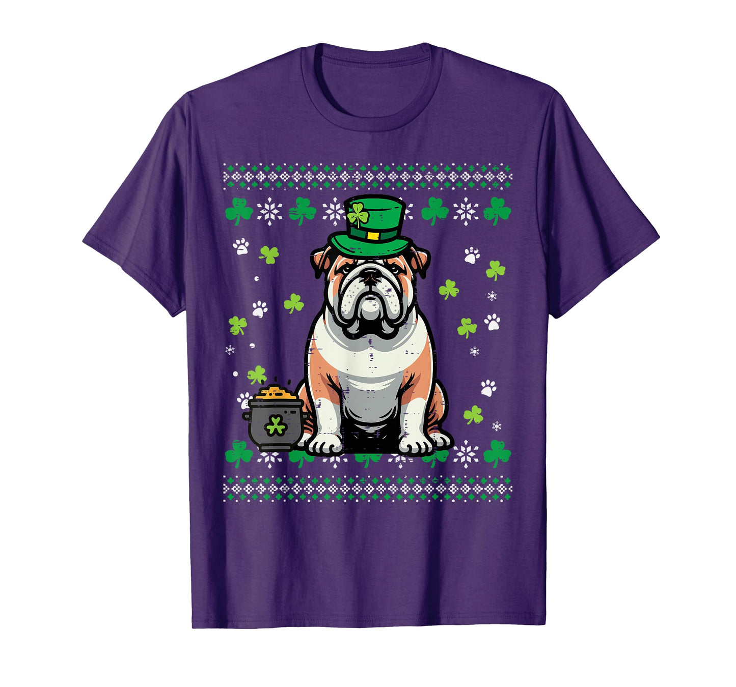 St Patricks Dog English Bulldog Saint Paddys Men Women Kids T-Shirt