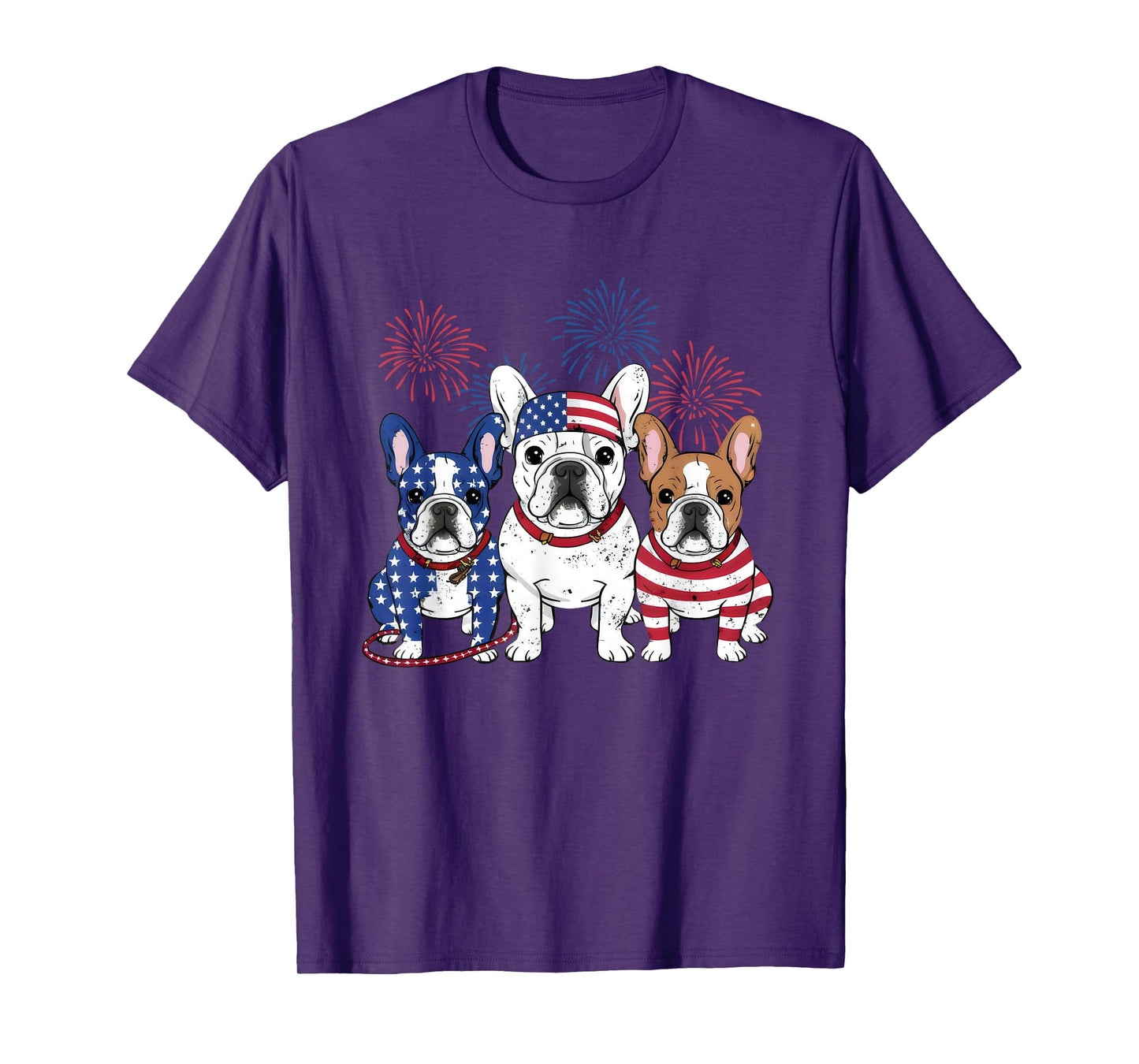 3 US Flag French Bulldogs 4th Of July Patriotic Frenchie Dog T-Shirt