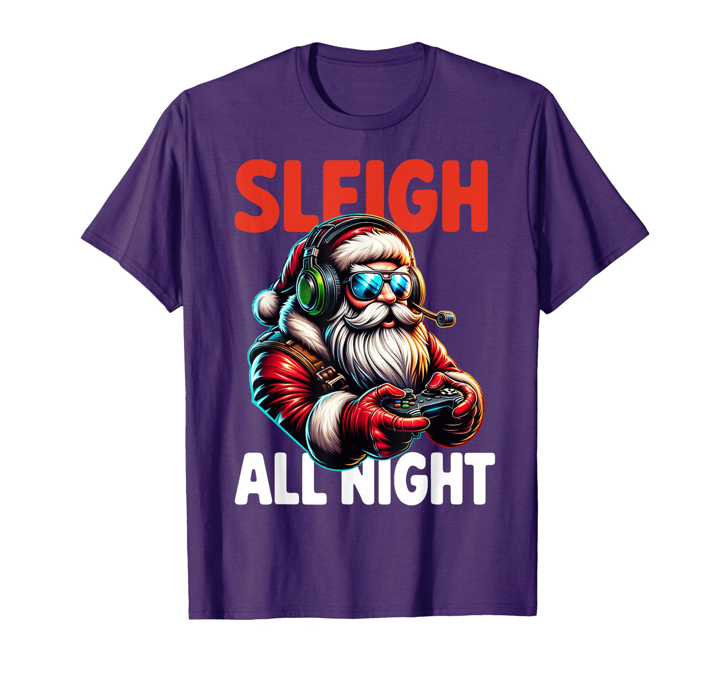 Christmas Gamer Boys Sleigh All Night Video Game Santa Xmas T-Shirt