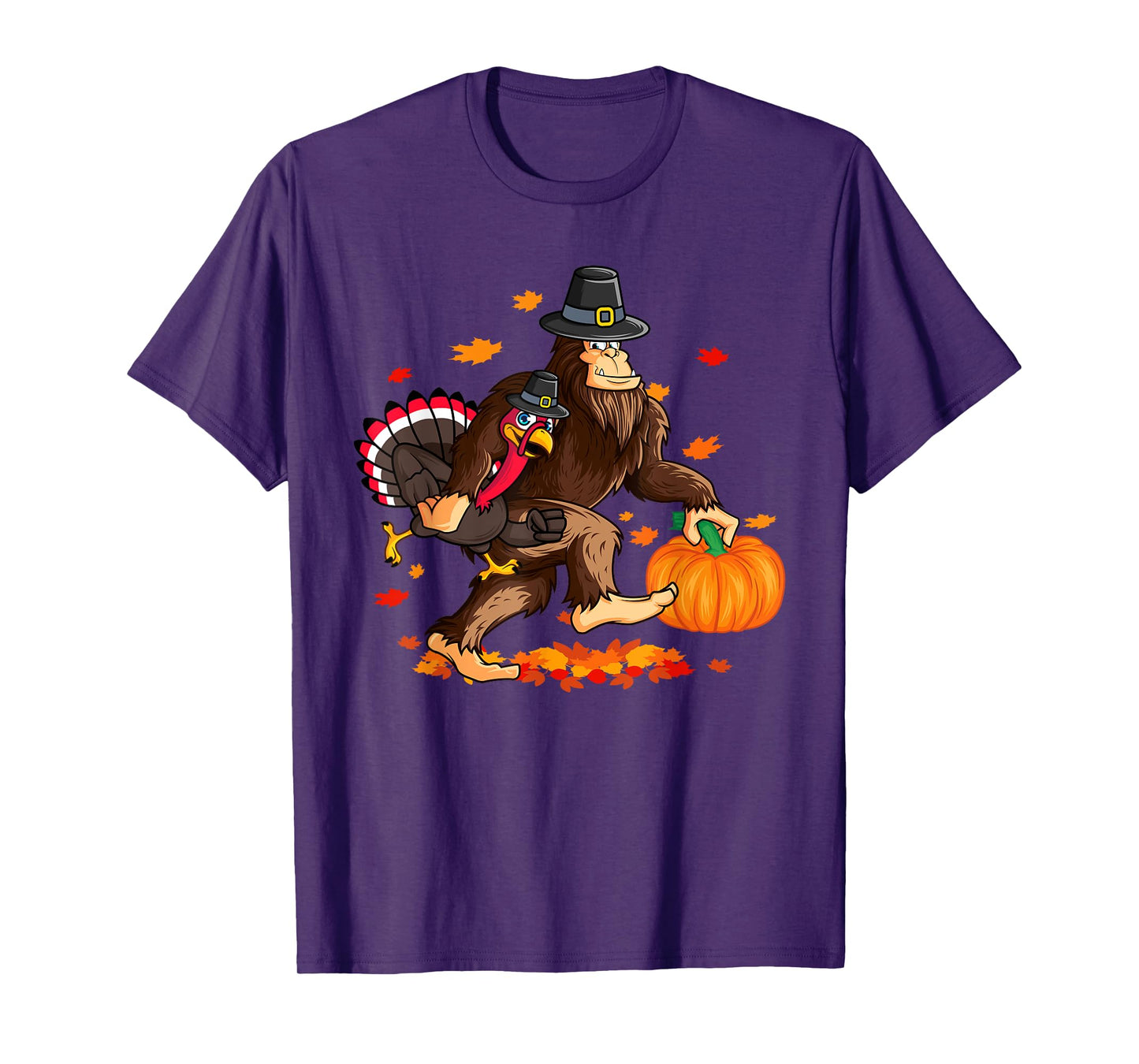 Funny Bigfoot Thanksgiving Pilgrim Turkey Pumpkin For Boys T-Shirt