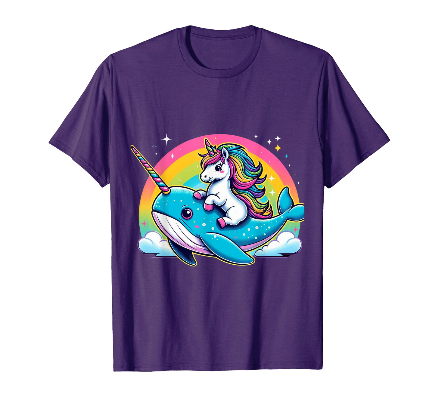 Unicorn Riding Narwhal Boys Girls Men Women Kids Rainbow T-Shirt