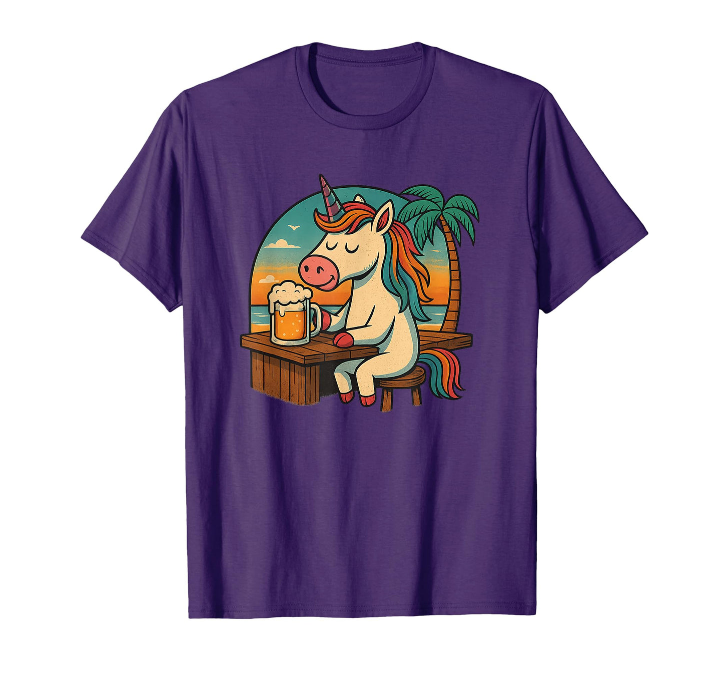 Unicorn with Beer, Relax, Unicorn, Beer, Beach, Sunset, Fun T-Shirt