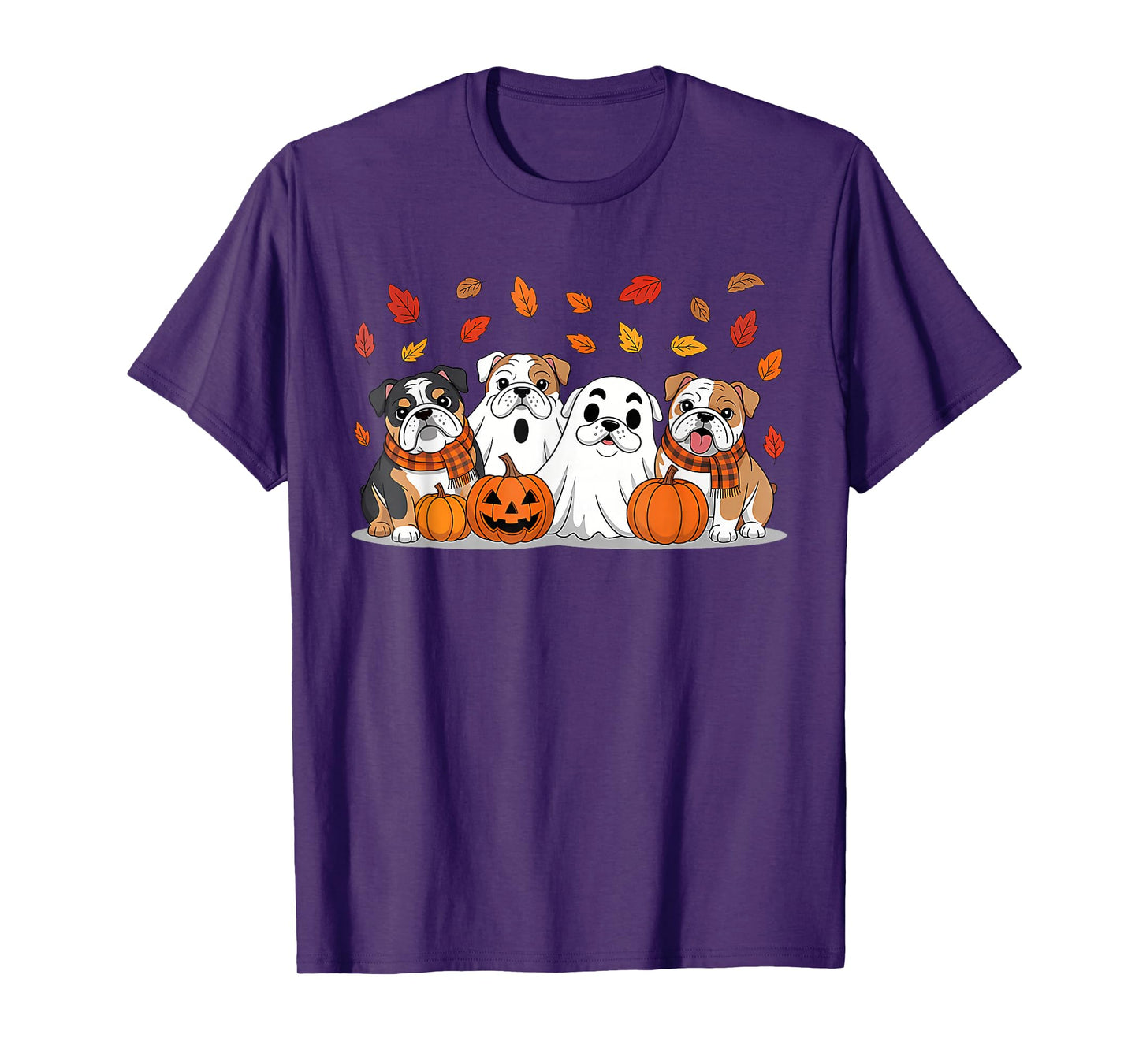 Cute English Bulldog Ghost Autumn Thanksgiving Halloween T-Shirt