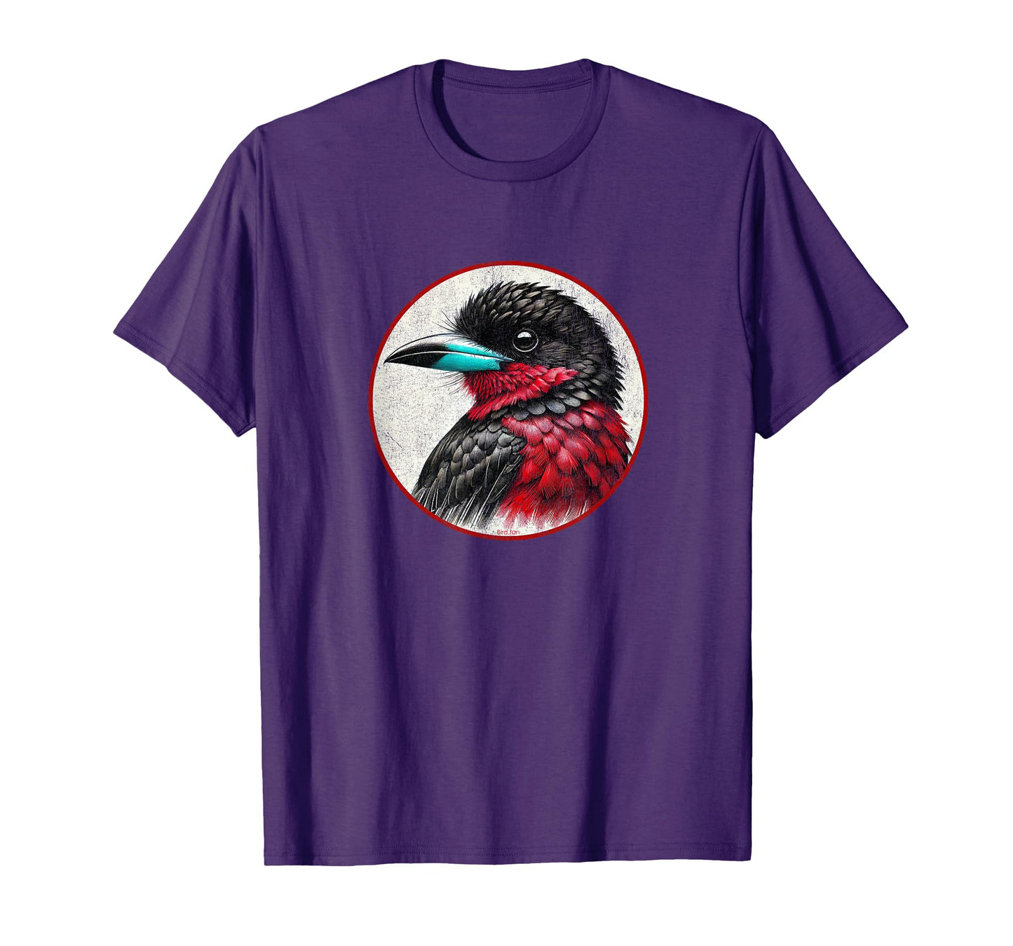 Colorful Retro Black and Red Broadbill Bird Design T-Shirt