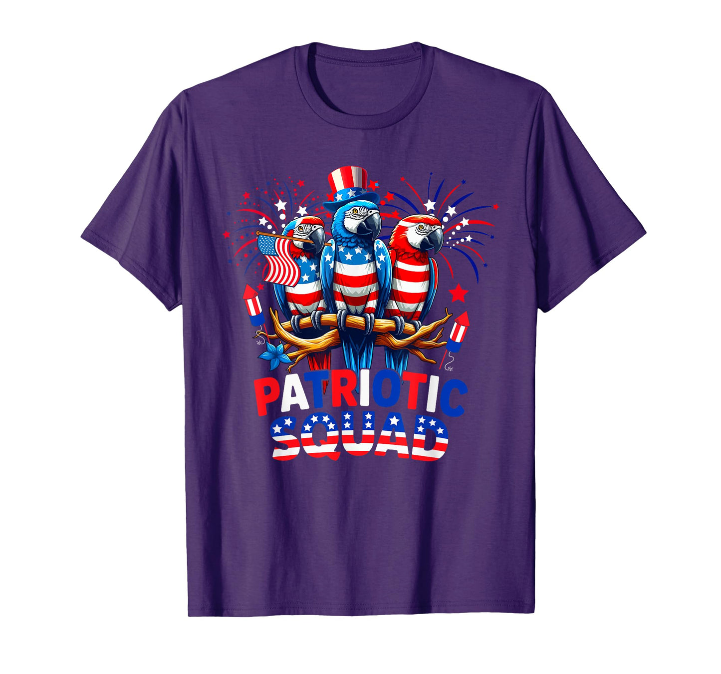 Patriotic Squad Three Cute Parrots 4th Of July US Flag T-Shirt