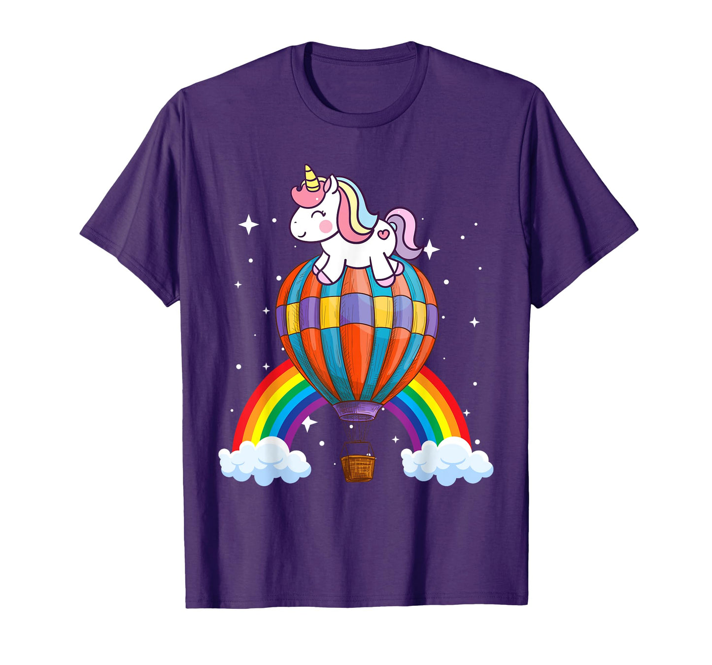 Unicorn Riding Hot Air Balloon Boys Girls Men Women Kids T-Shirt