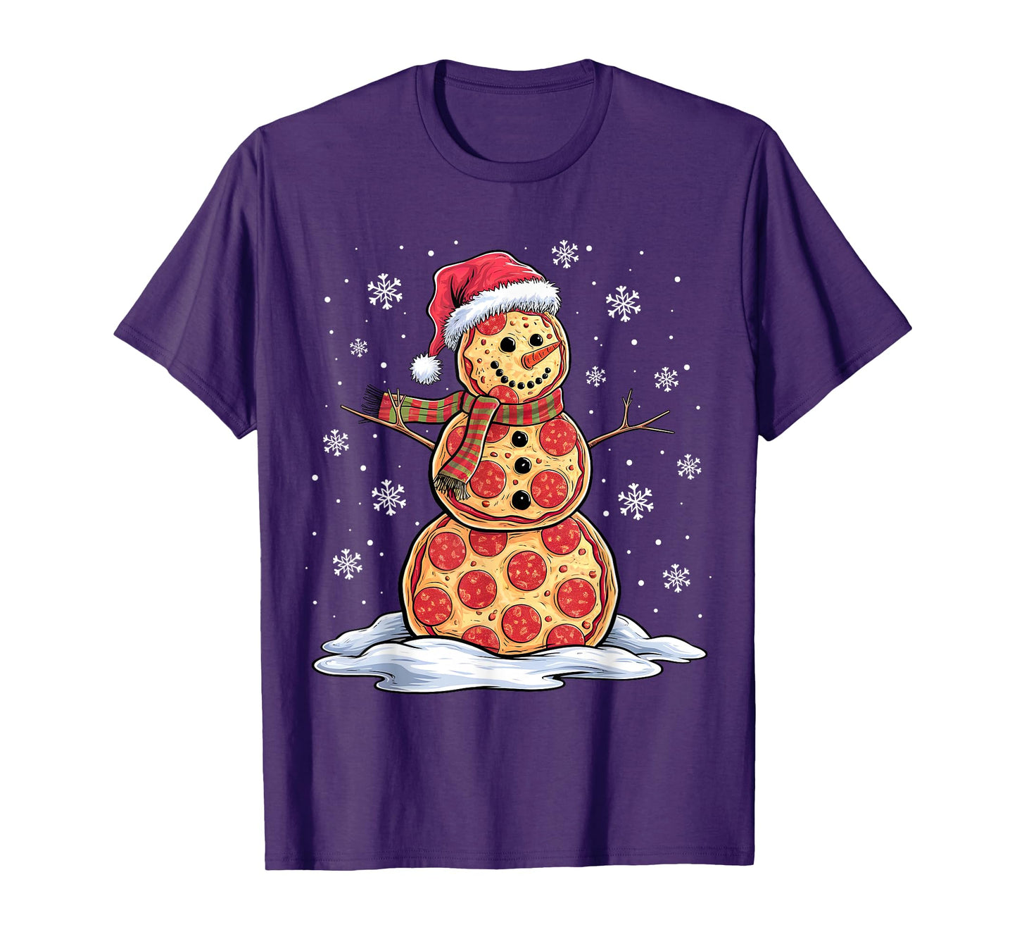 Pizza Snowman - Santa Hat - Christmas Pizza Party - Funny T-Shirt