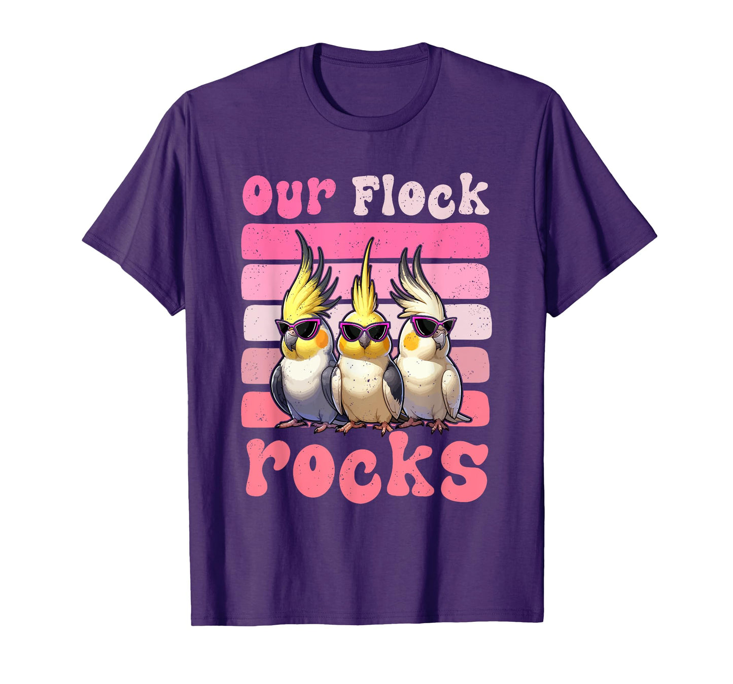 Our Flock Funny Rocks Three Cute Cockatiels Sunglasses T-Shirt