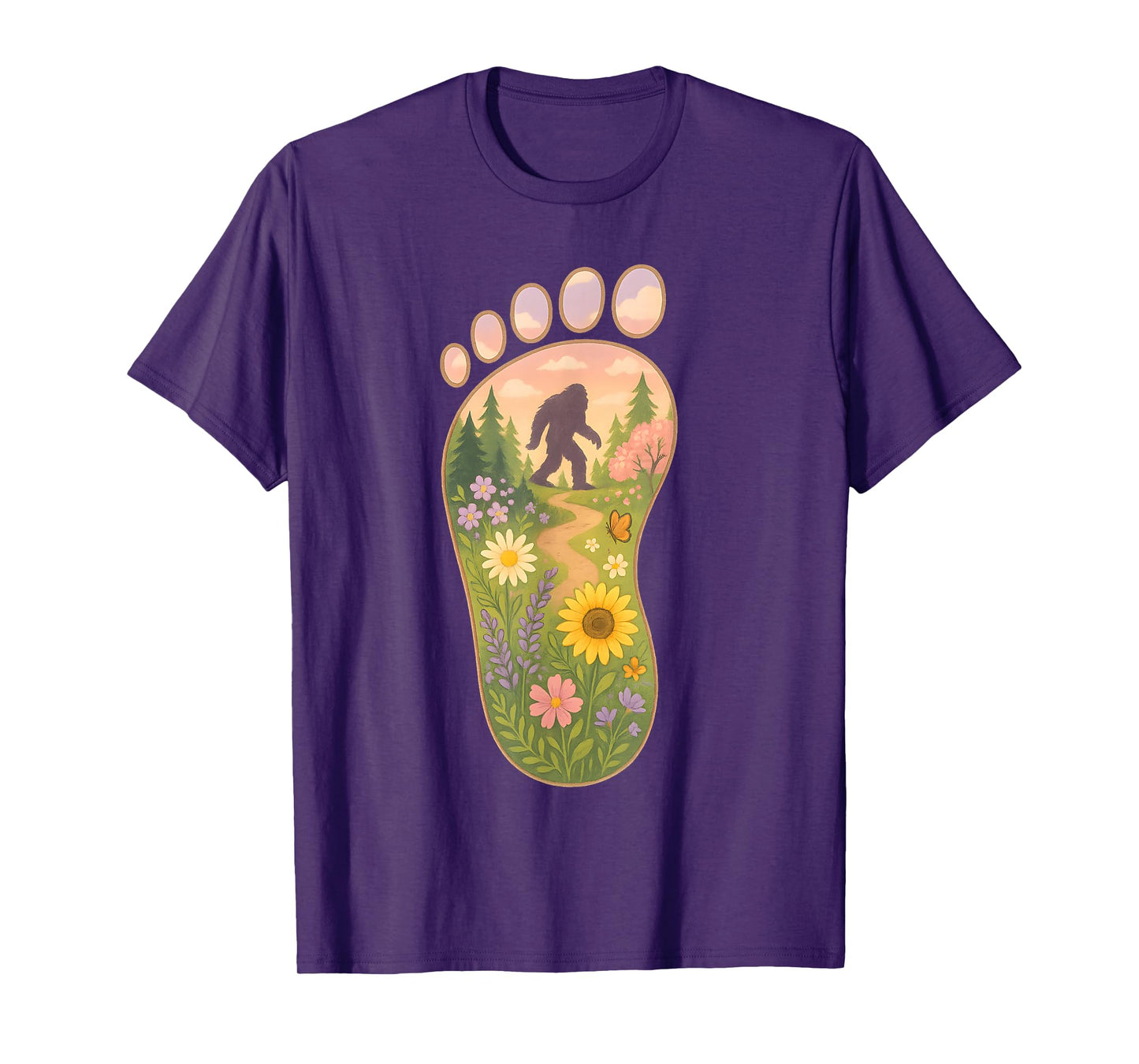 Floral Bigfoot Foot Print Forest Nature Sasquatch Cryptid T-Shirt