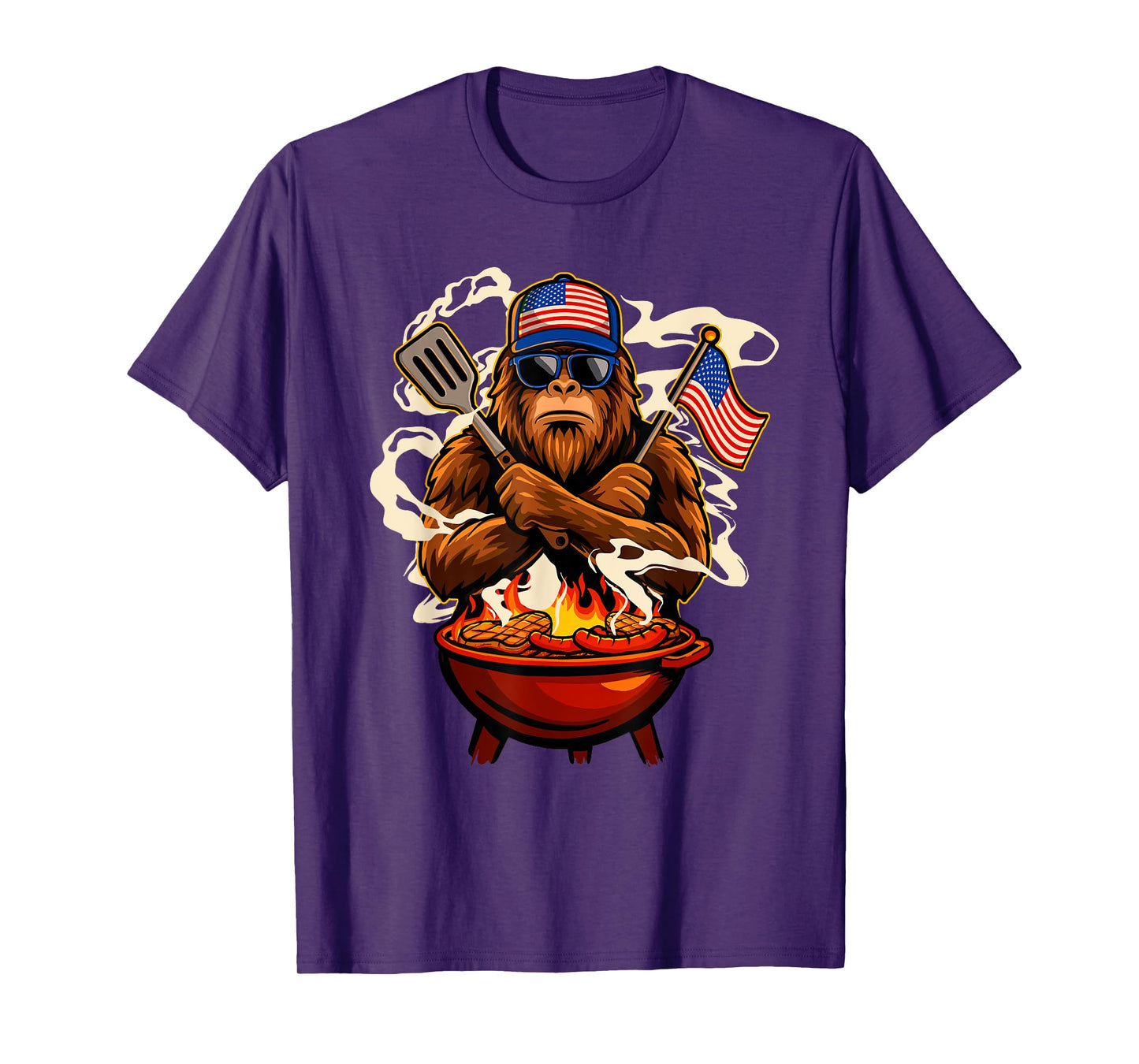 Patriotic Bigfoot Grilling - BBQ Lover Grilling Barbecue T-Shirt