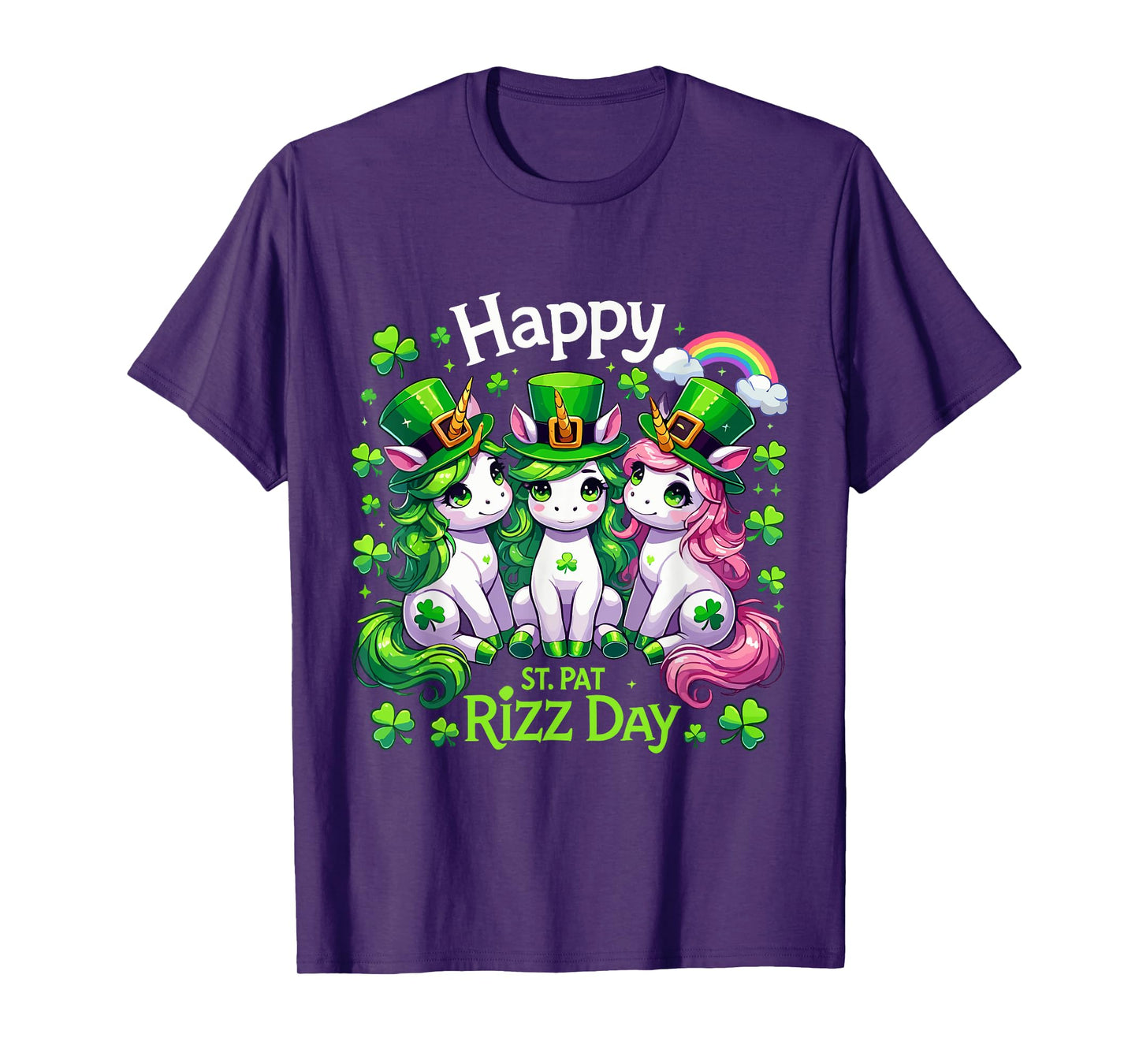 Funny St. Pat Rizz Day Unicorns Shamrock Rainbow St Patrick T-Shirt