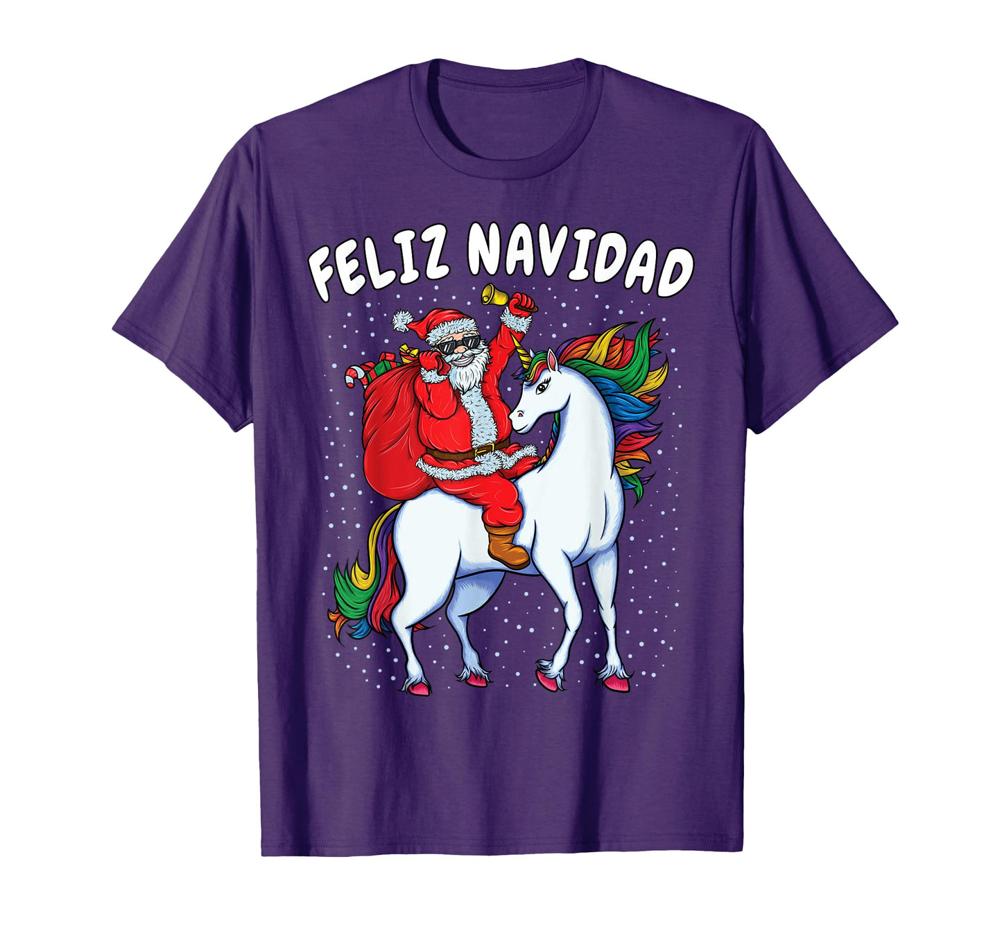 Santa Riding Unicorn Spanish Christmas Gift Feliz Navidad T-Shirt