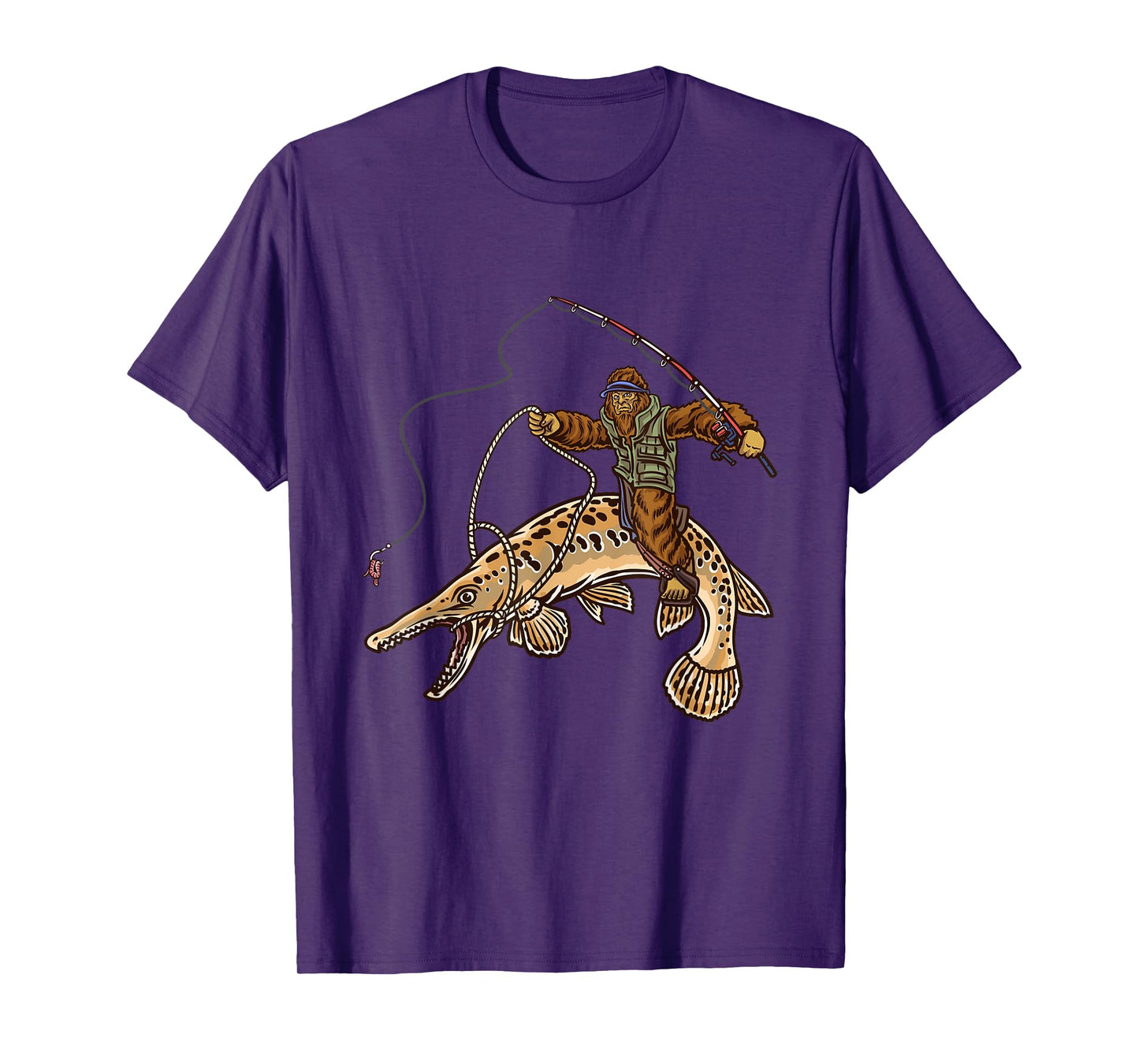 Alligator Gar Fishing Bigfoot Fisherman T-Shirt, Small, Black