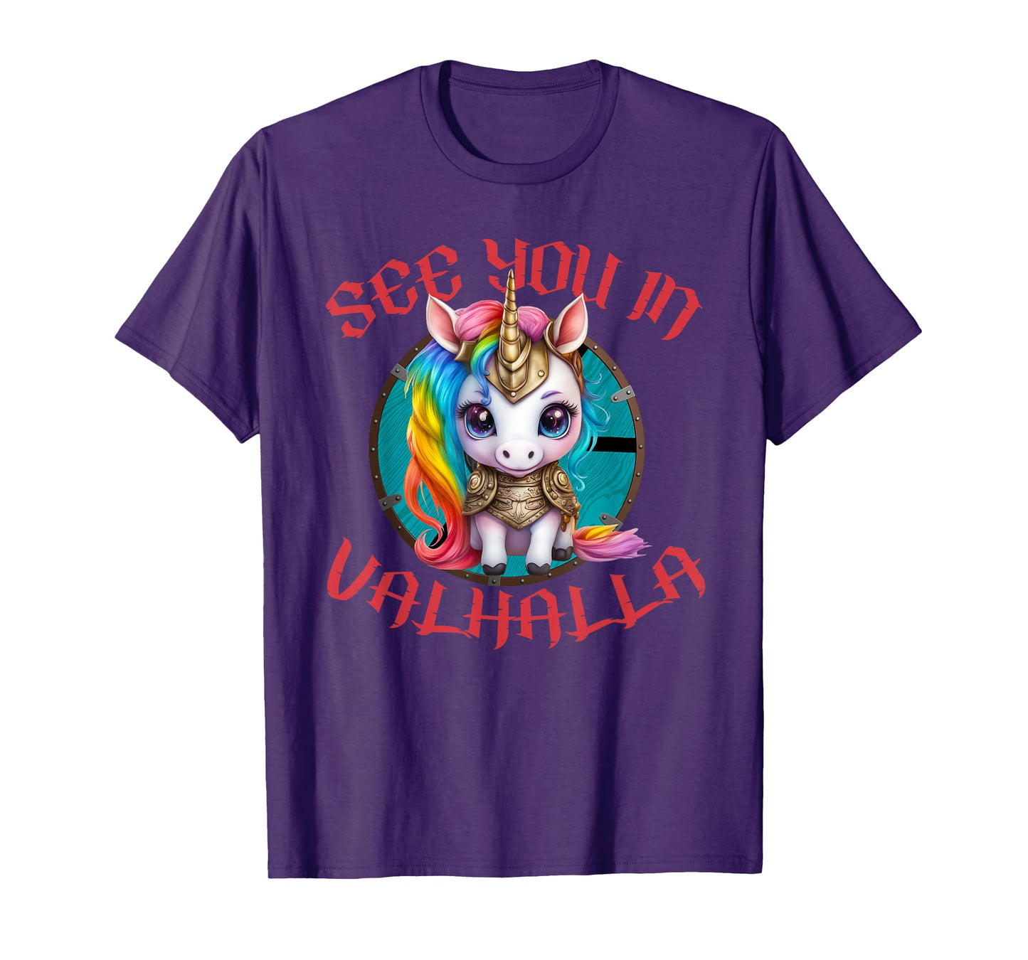 Cute Unicorn With Shield-Maiden Shield See You In Valhalla T-Shirt
