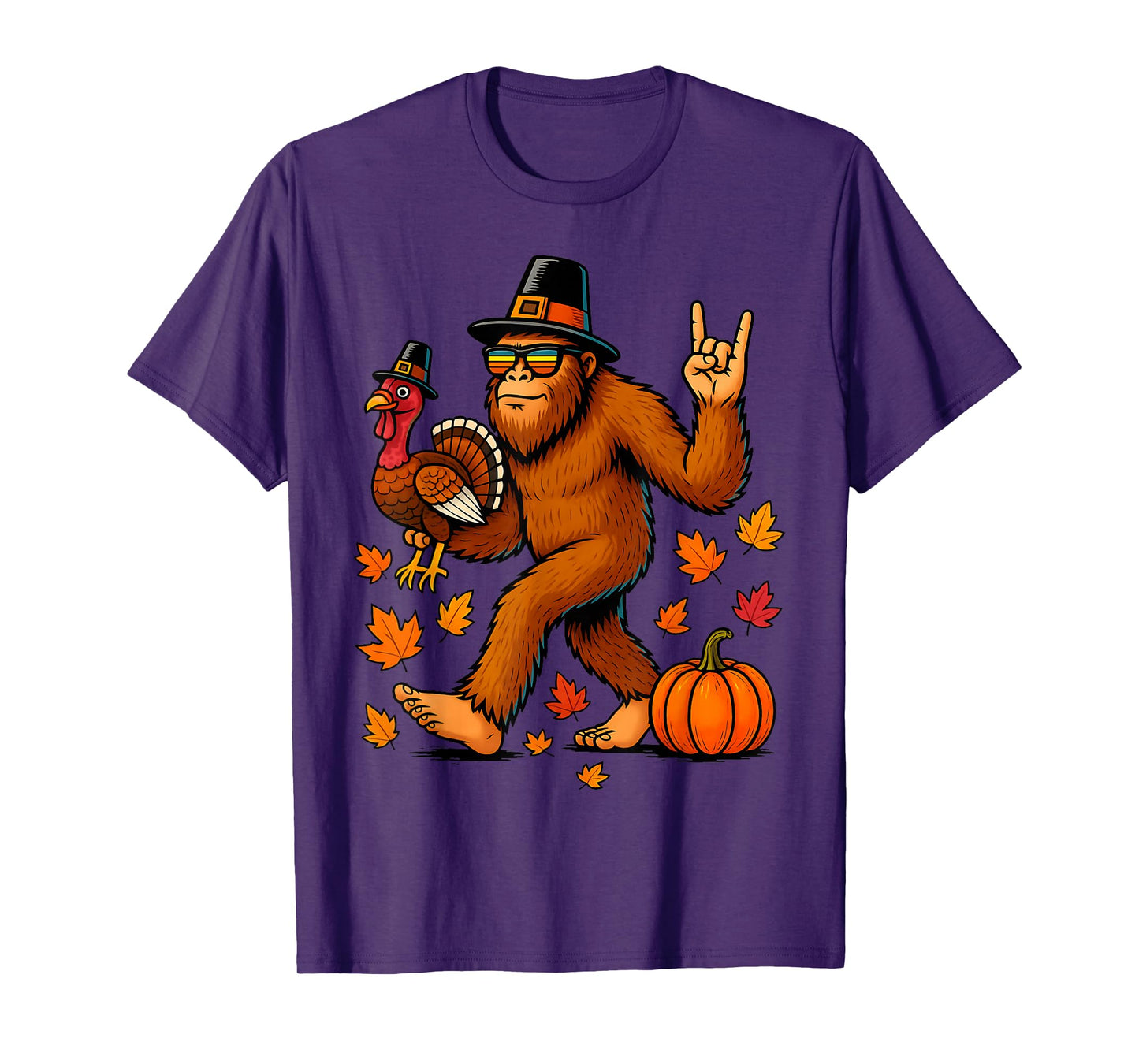 Bigfoot Turkey Pumpkin Thanksgiving for Men Boys Kids T-Shirt