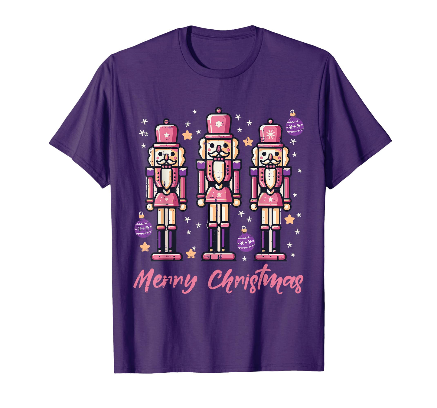 Merry Christmas Pink Nutcrackers Xmas Women Girls Kids Youth T-Shirt