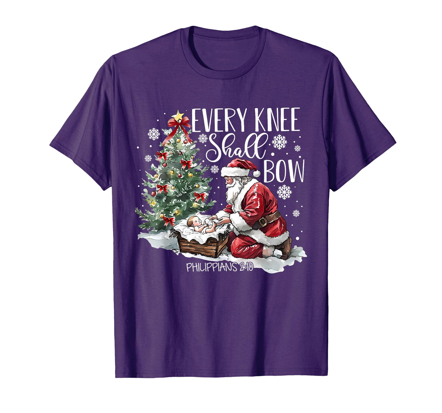 Every Knee Shall Bow Santa Christmas Nativity Scene Xmas T-Shirt