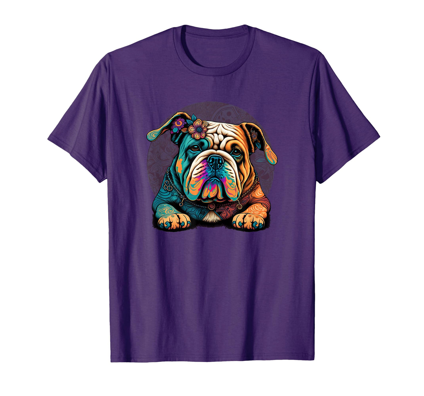 Funny Bulldog Dog Hippie T-Shirt