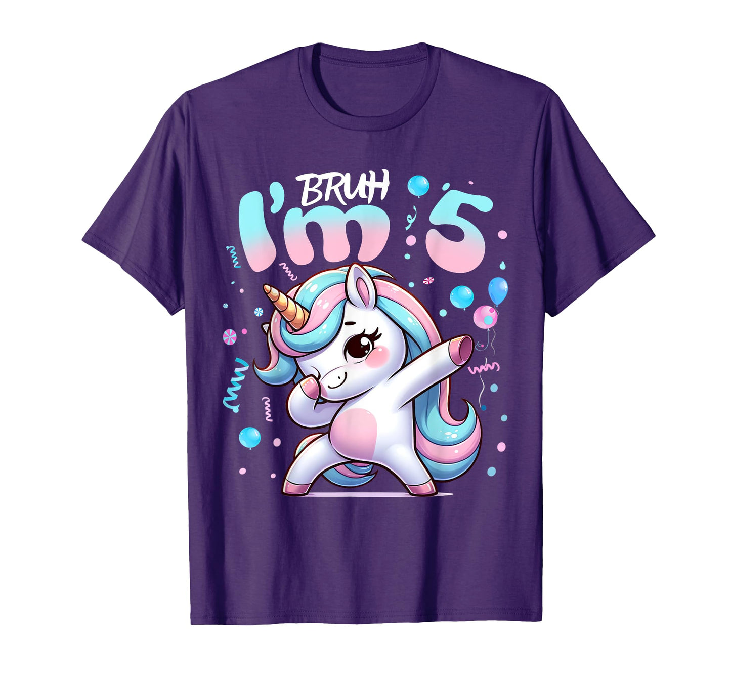 5th Birthday Girl Dabbing Unicorn Bruh I'm 5 Years Old Girls T-Shirt