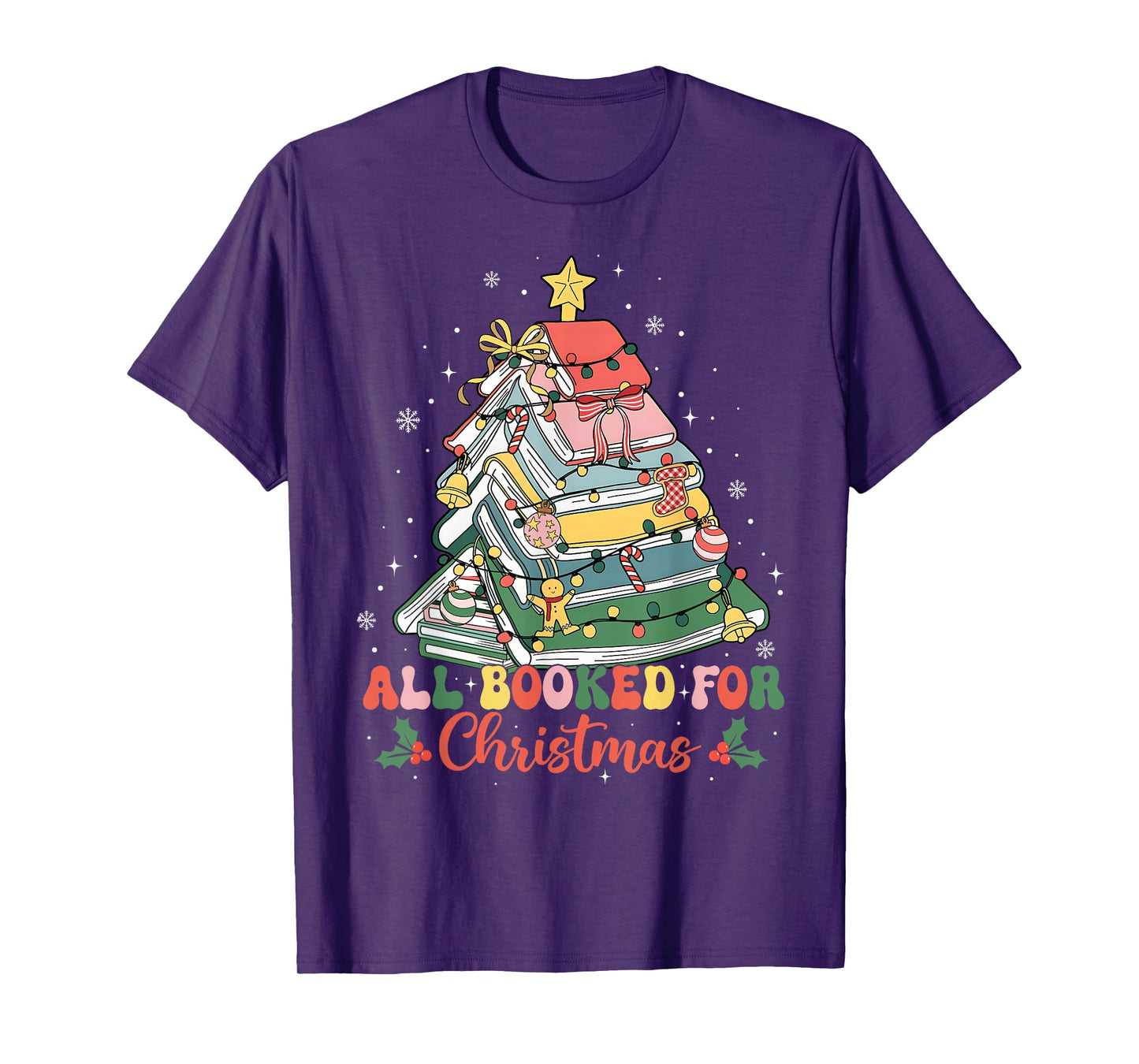 Funny All Booked for Christmas Book Lovers Xmas Tree Lights T-Shirt