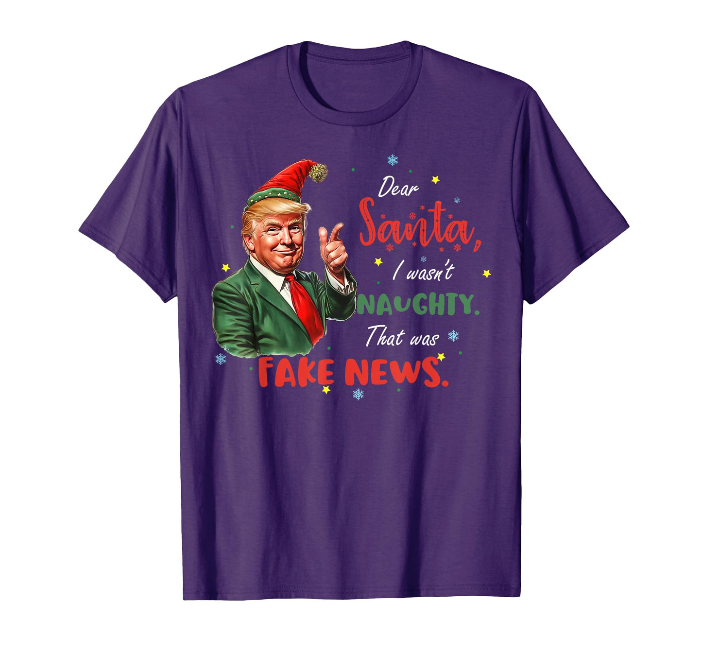 Christmas Trump Dear Santa Fake News Funny Xmas Trump 47 T-Shirt