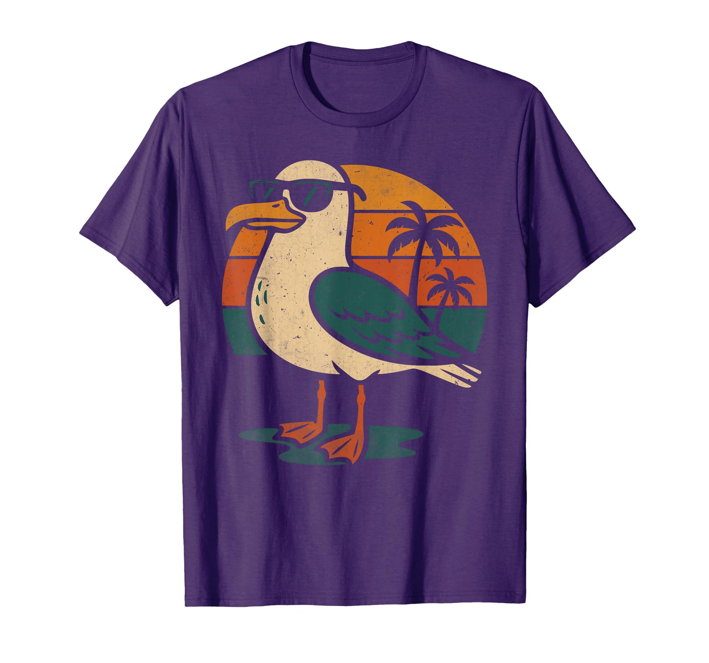 Cool Seagull With Sunglasses Retro Beach Sunset T-Shirt