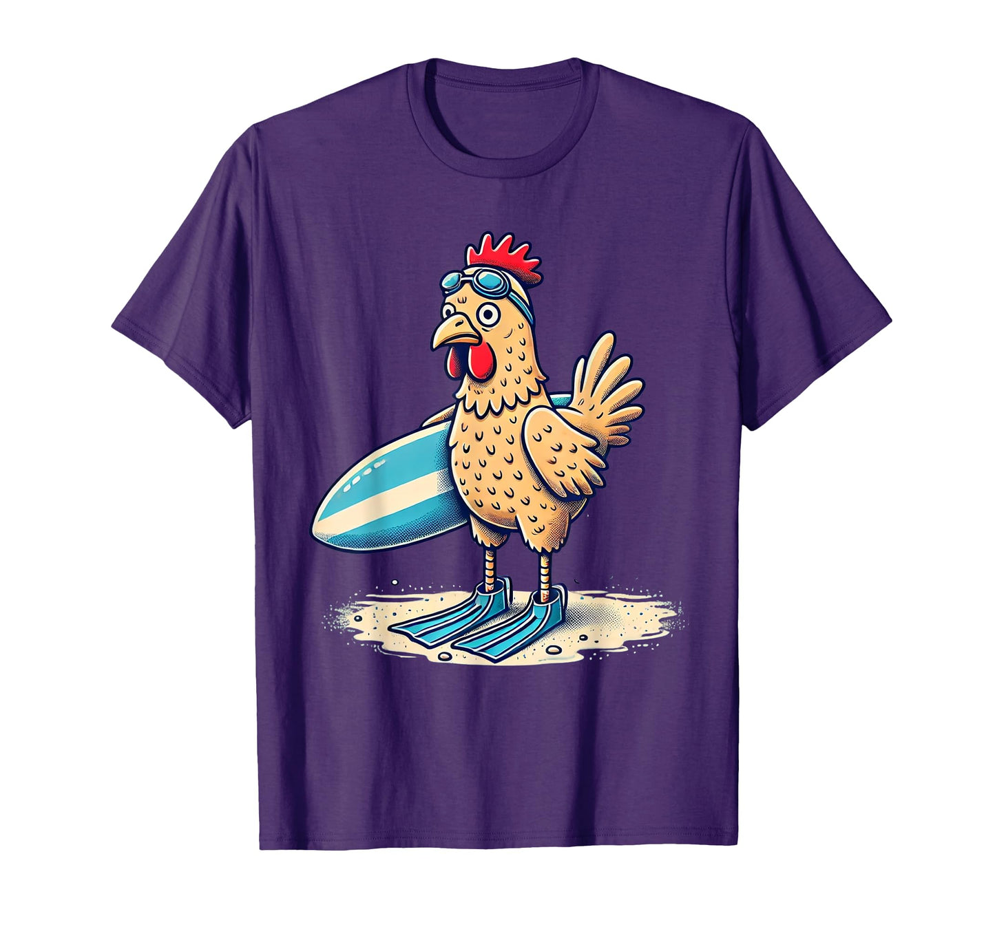 Funny Surfing Chicken with Flippers Beach Design T-Shirt