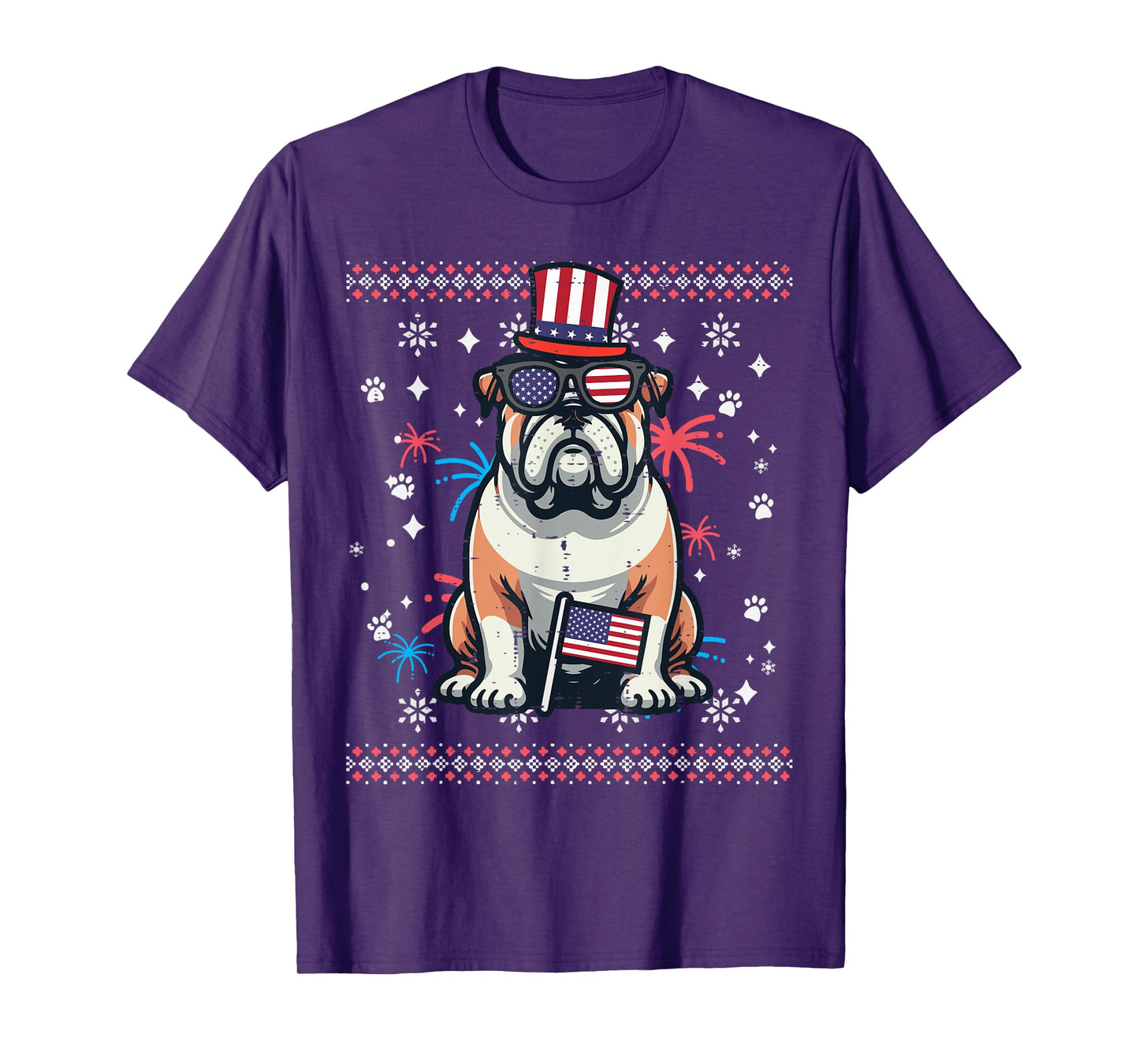 4th Of July Dog English Bulldog American Men Women Kids T-Shirt