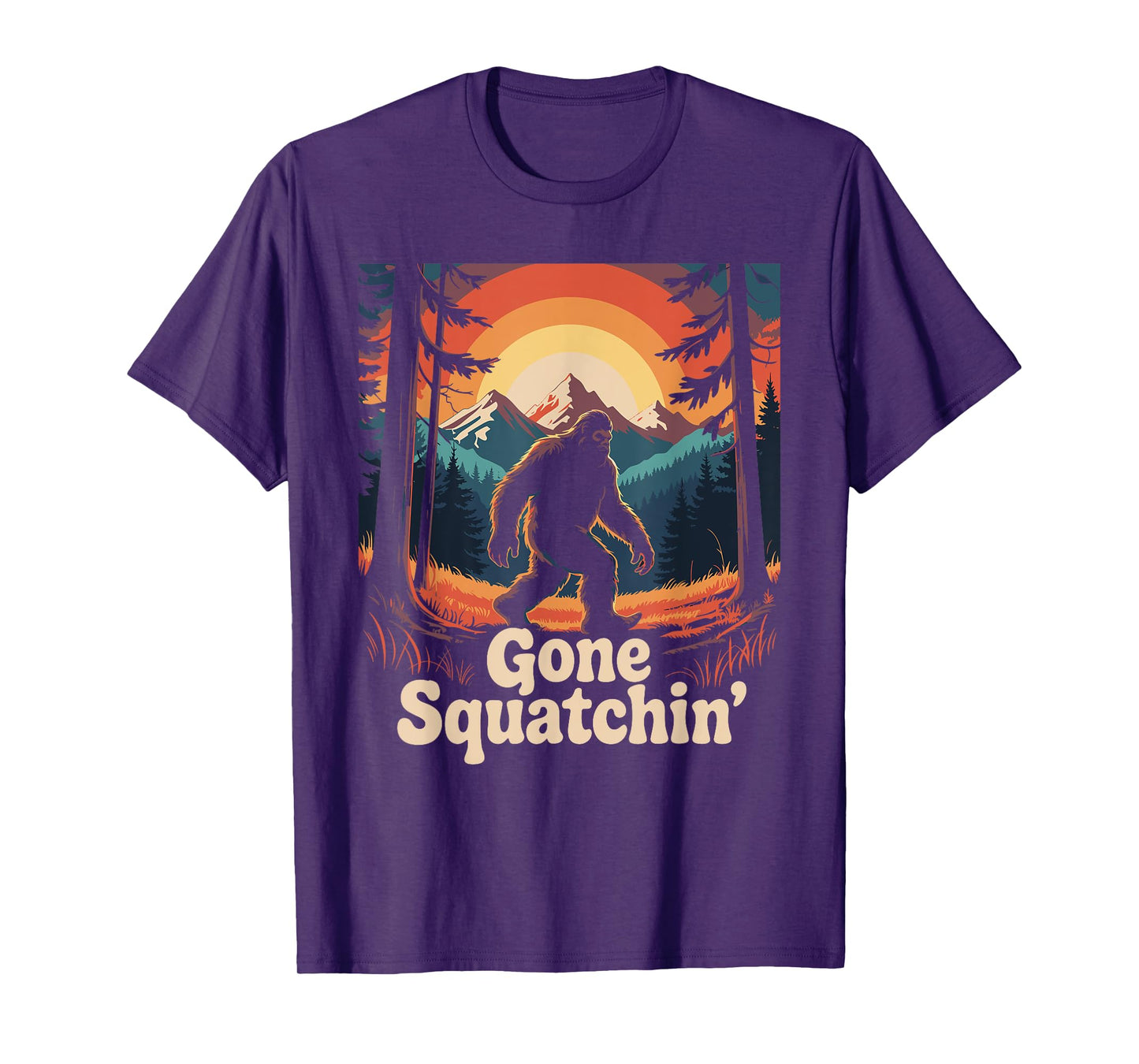 Gone Squatchin' Sasquatch Forest Mountain Sunset Adventure T-Shirt