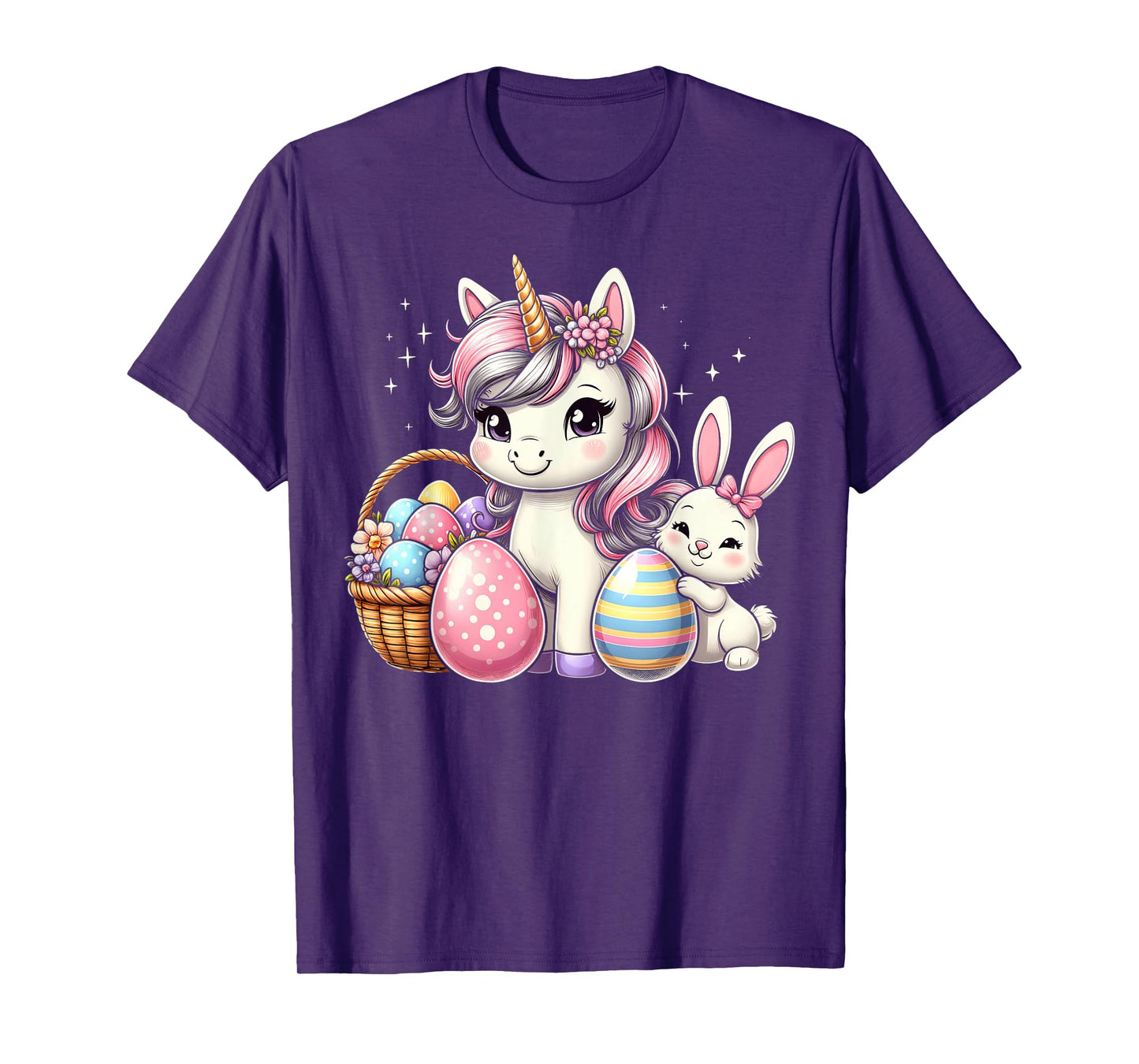 Cute Unicorn Easter Bunny Colorful Eggs Girls Kids T-Shirt