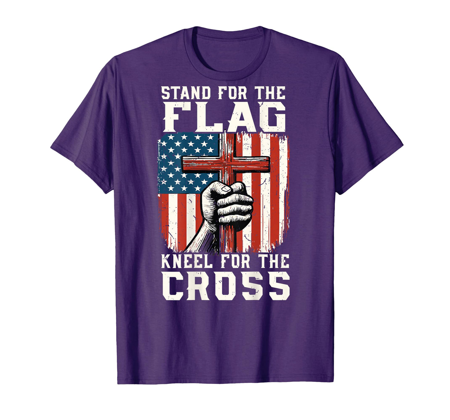 Men Stand for Flag Kneel The Cross Christian Patriotic Faith T-Shirt