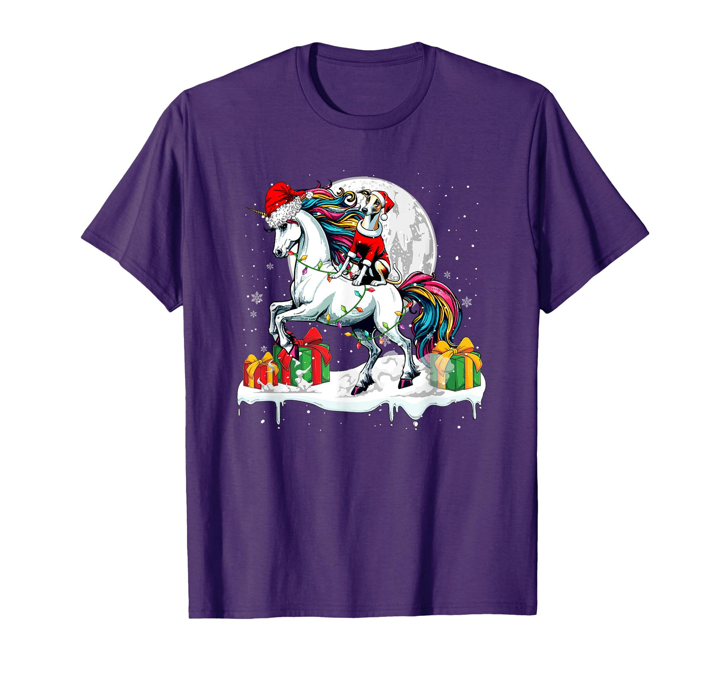Santa Whippet Riding Unicorn Christmas Owner Kids Family T-Shirt