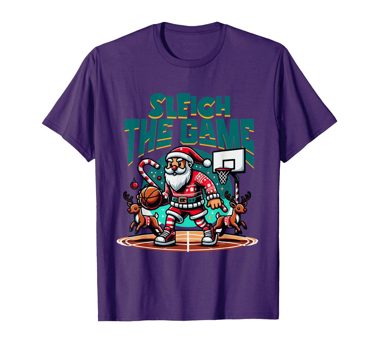 Santa Claus Plays Basketball- Christmas Xmas Boys Kids Teens T-Shirt