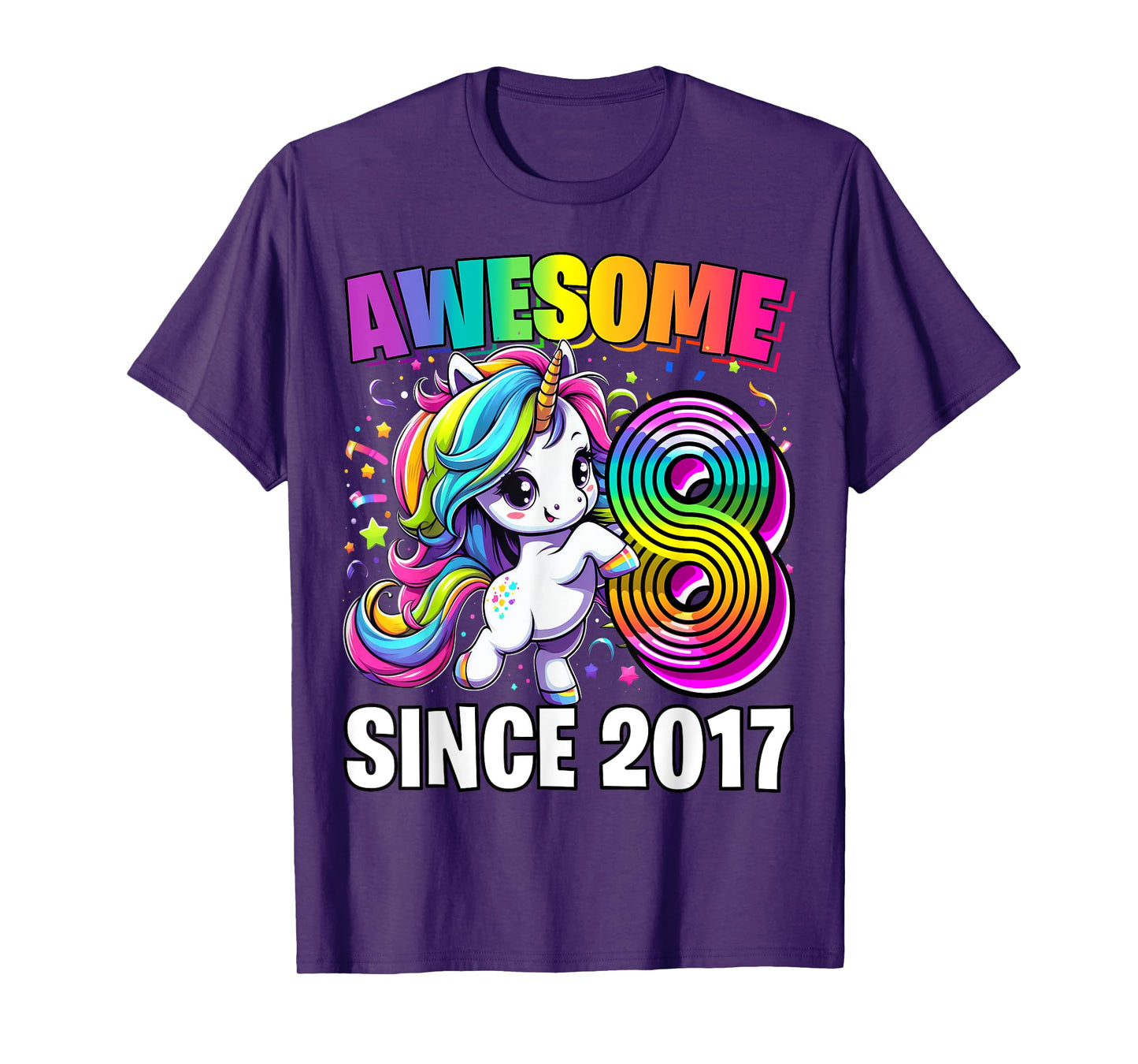 Unicorn 8th Birthday 8 Year Old Unicorn Party Girls Outfit T-Shirt