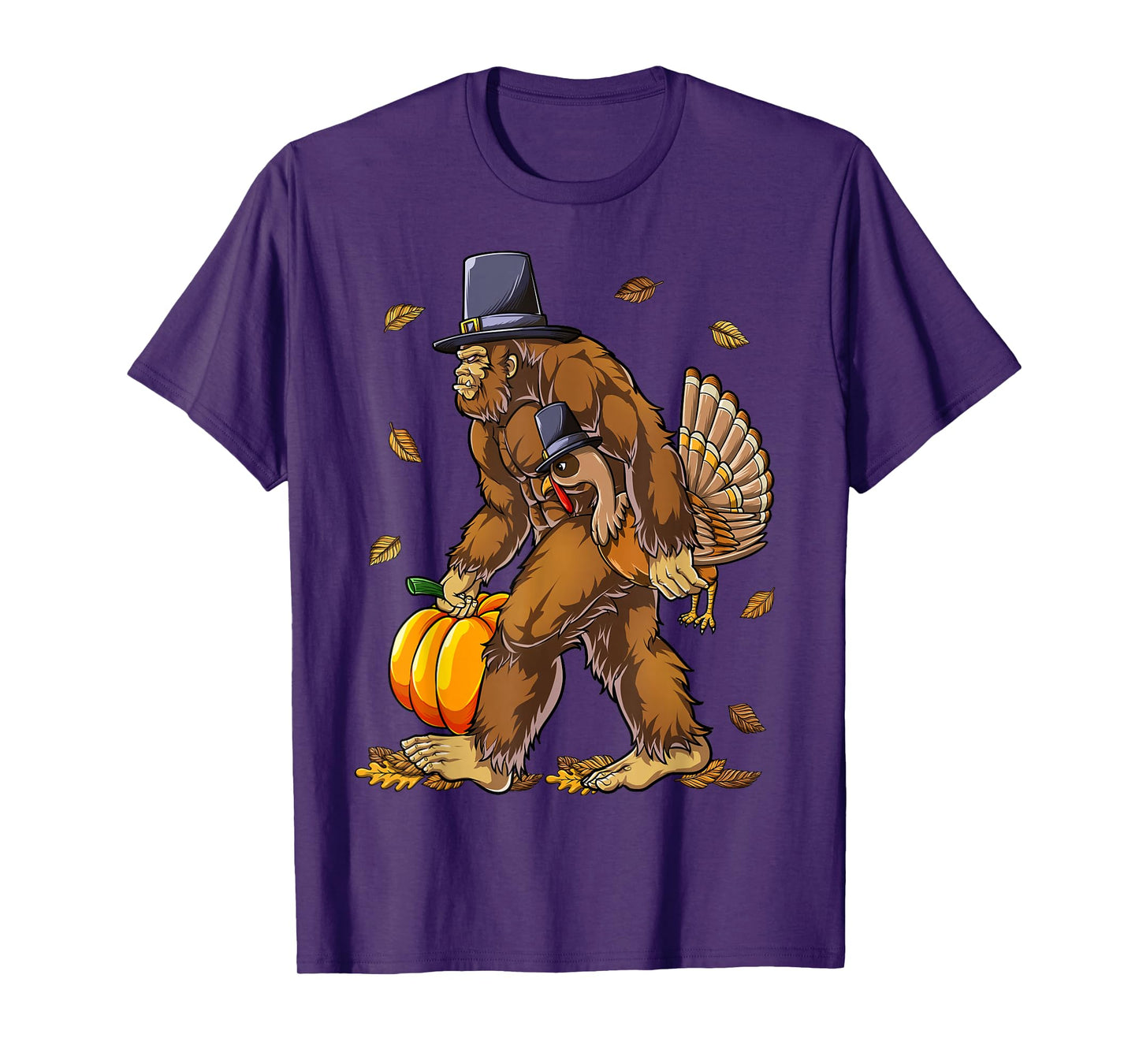 Bigfoot Pilgrim Turkey Pumpkin Thanksgiving Day Boys Men T-Shirt