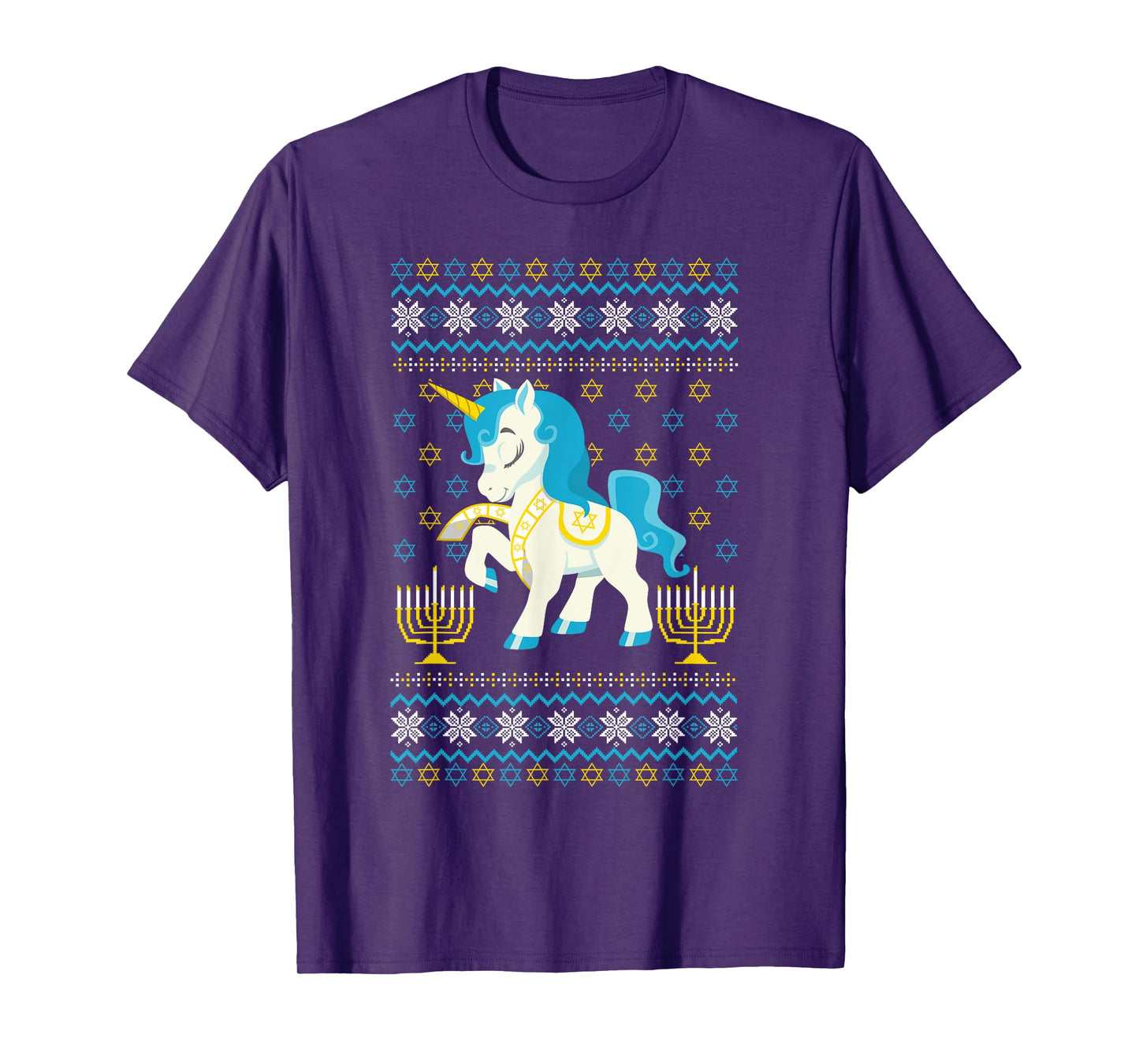 Ugly Hanukkah Sweater Unicorn Jewish Star Christmas Menorah T-Shirt