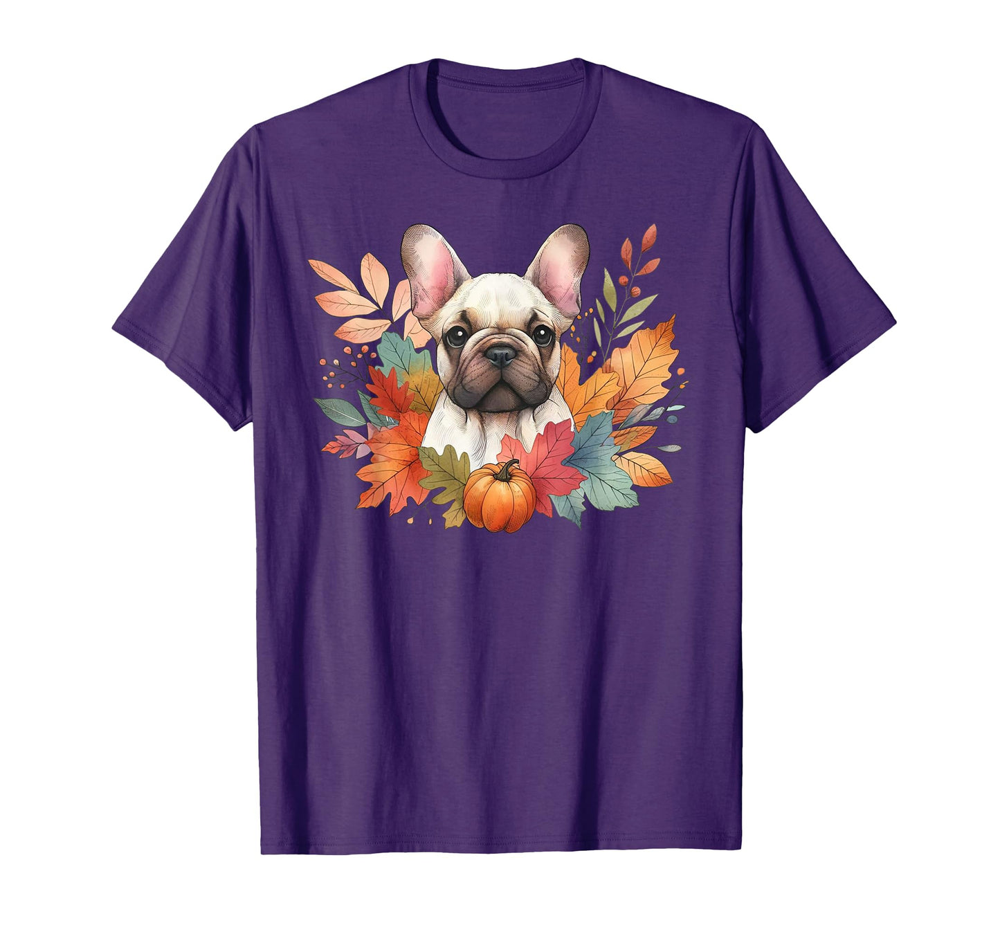 French Bulldog Autumn Fall Red Leaves Holiday Thanksgiving T-Shirt